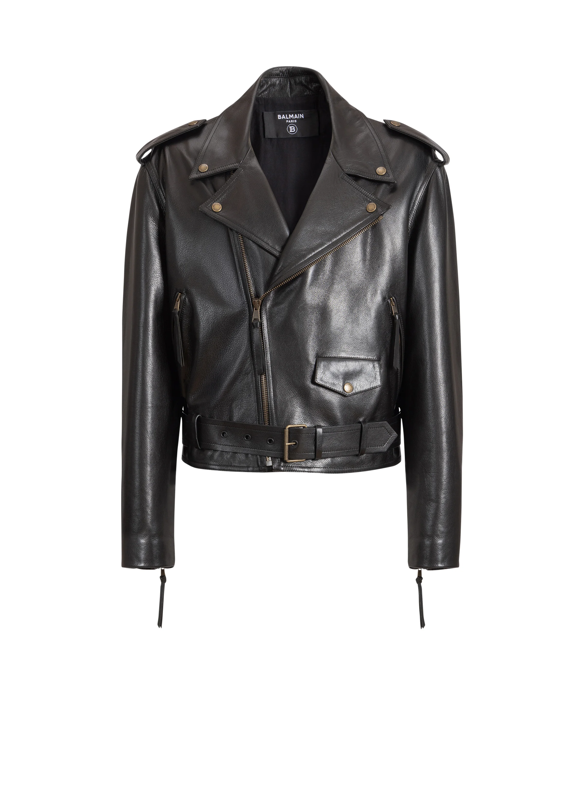 Textured leather biker jacket - 1