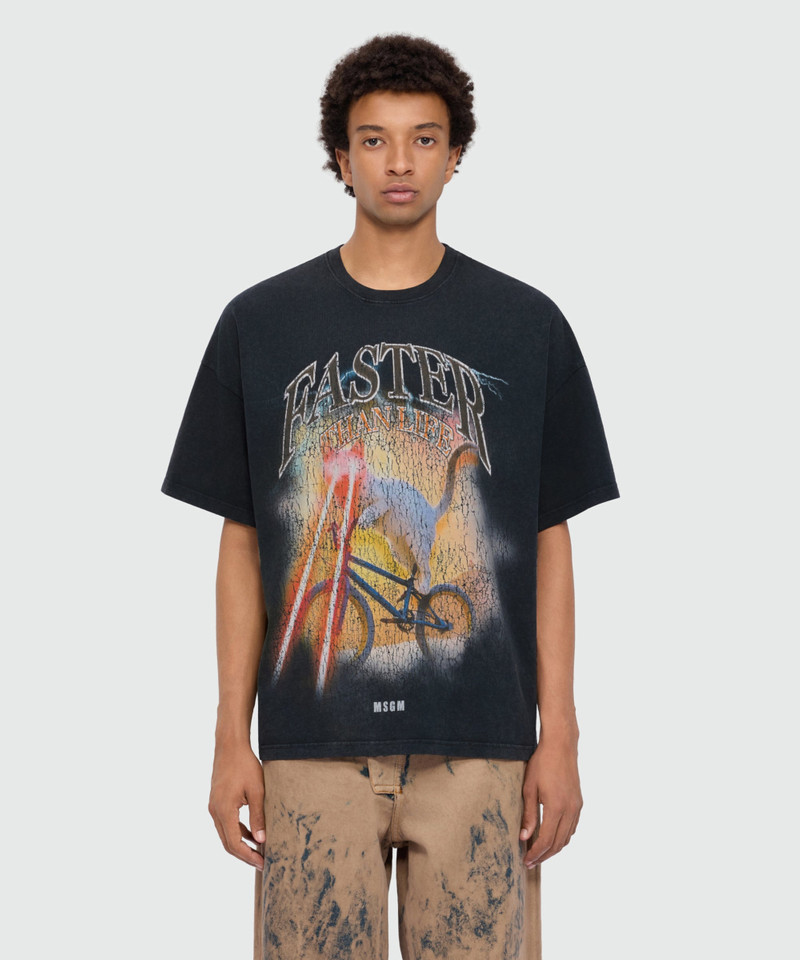 MSGM Anthracite grey short-sleeve cotton jersey T-shirt with front print outlook