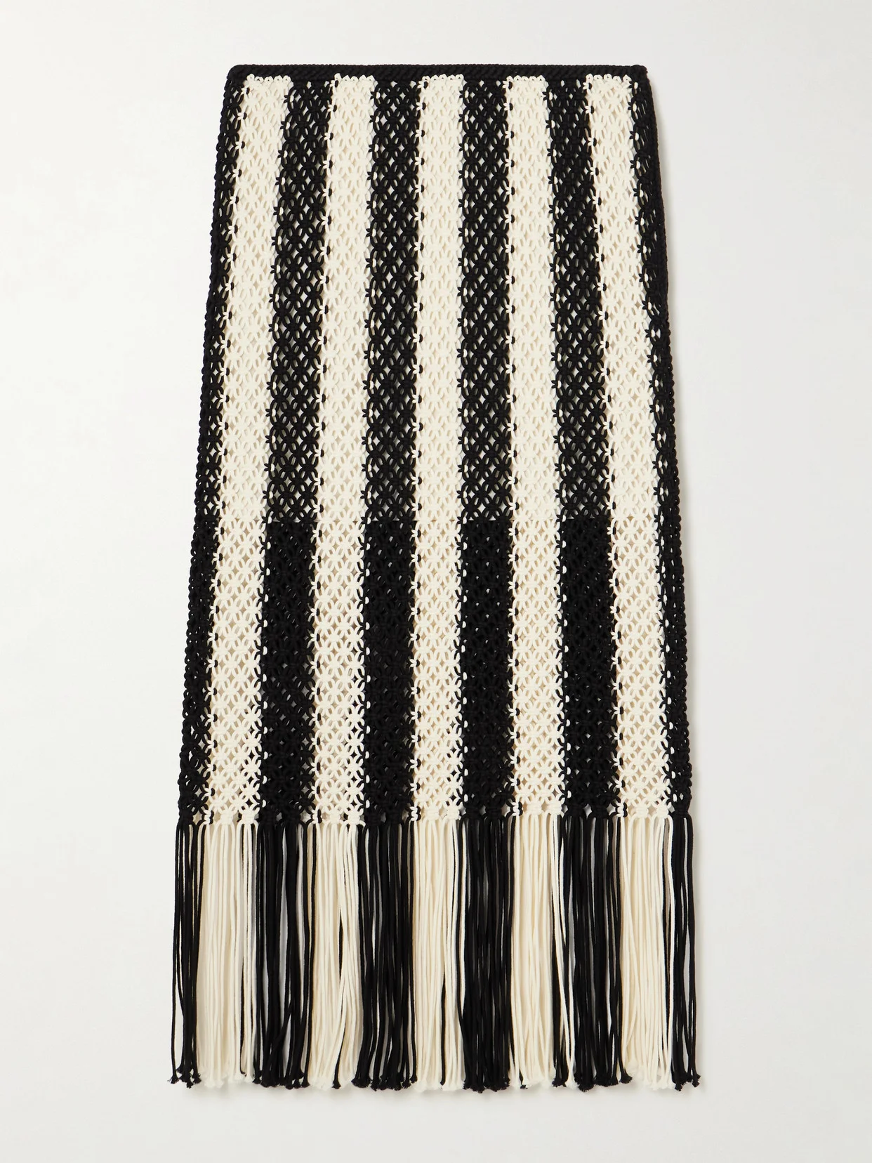 Wanderlust Fringed Striped Macramé Cotton Maxi Skirt - 1