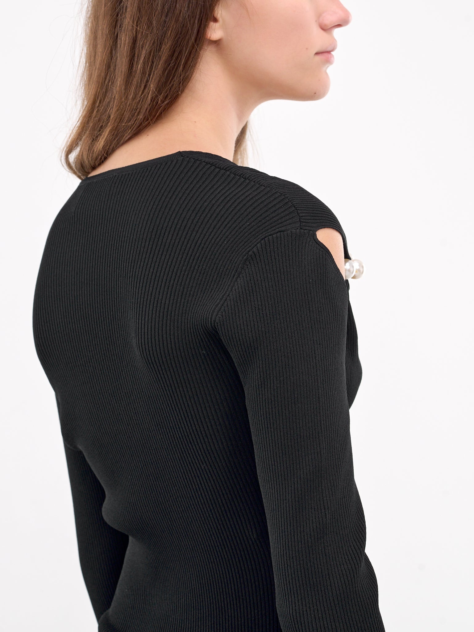 Pearl Shoulders Ribbed Mini Dress - 4