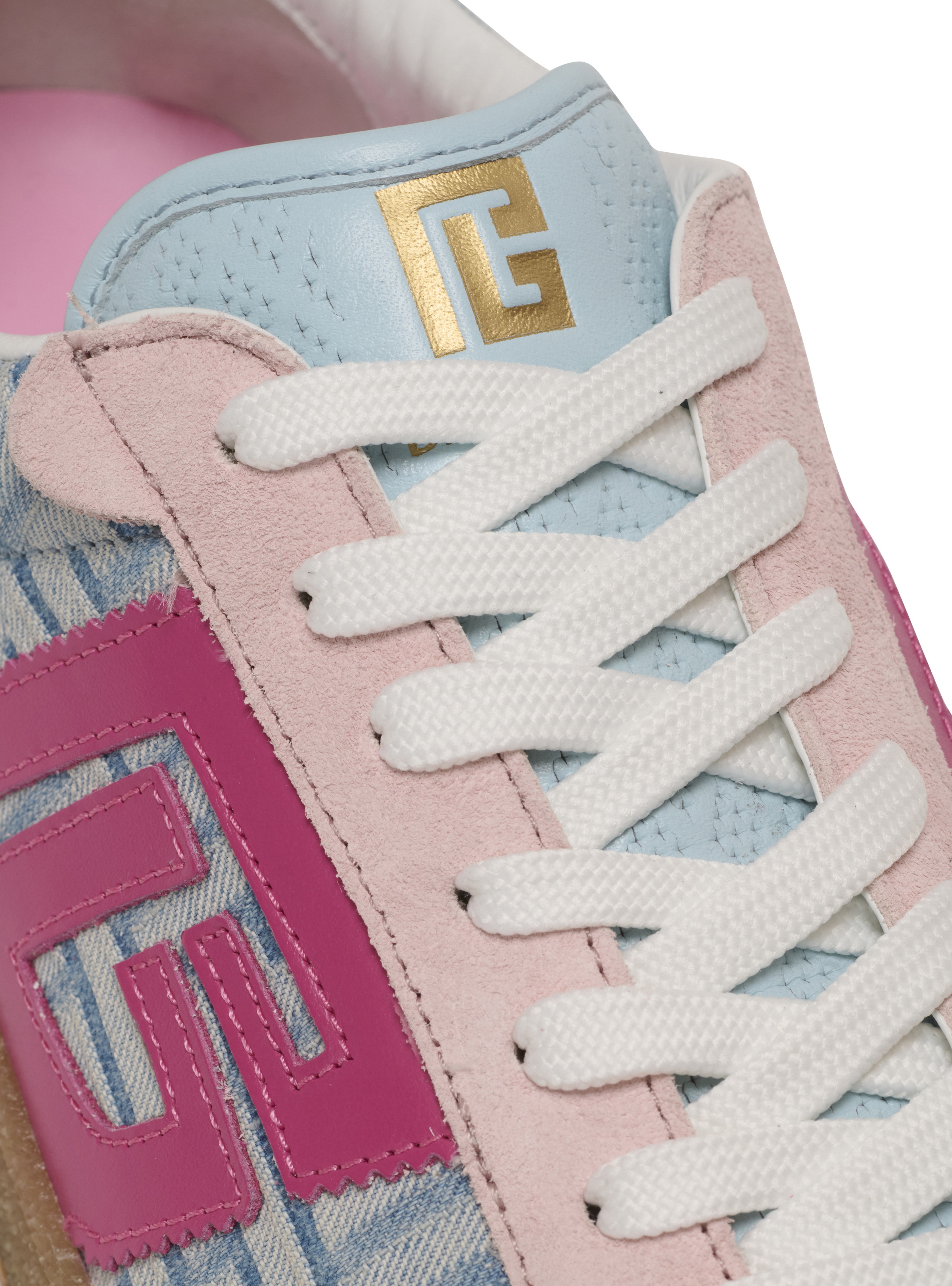 Balmain Swan leather and denim monogram sneakers - 7