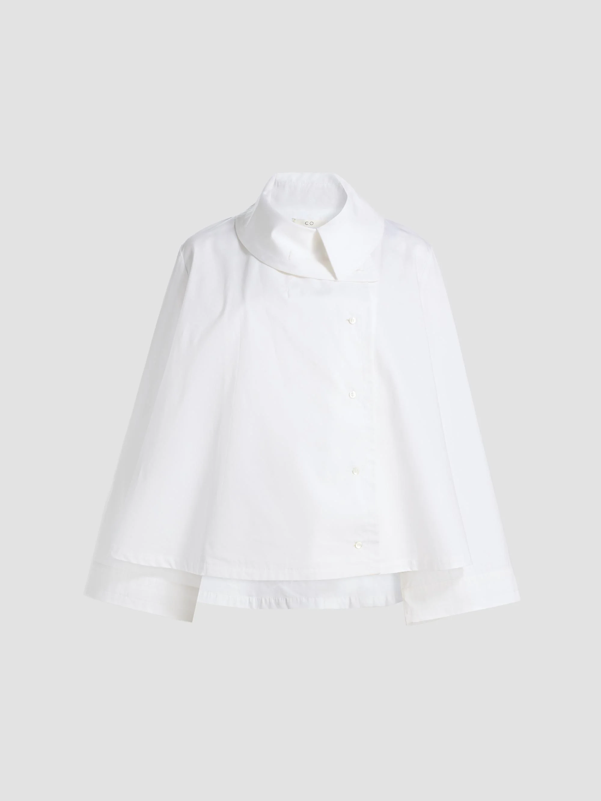 Women's Draped llar tton-Silk Shirt - White - 1