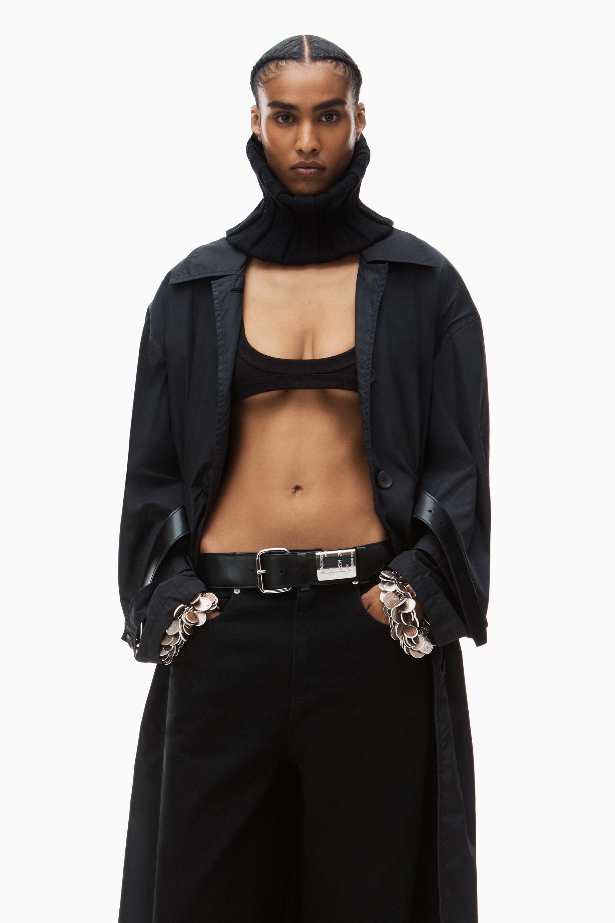 leather belted balloon jeans - 6