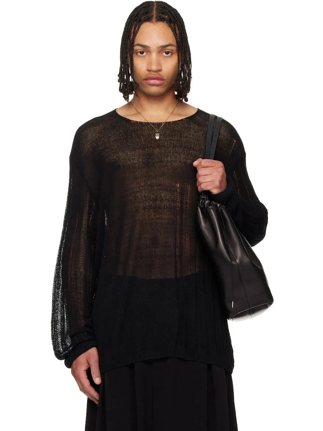 Black Round Neck Pullover Sweater - 1