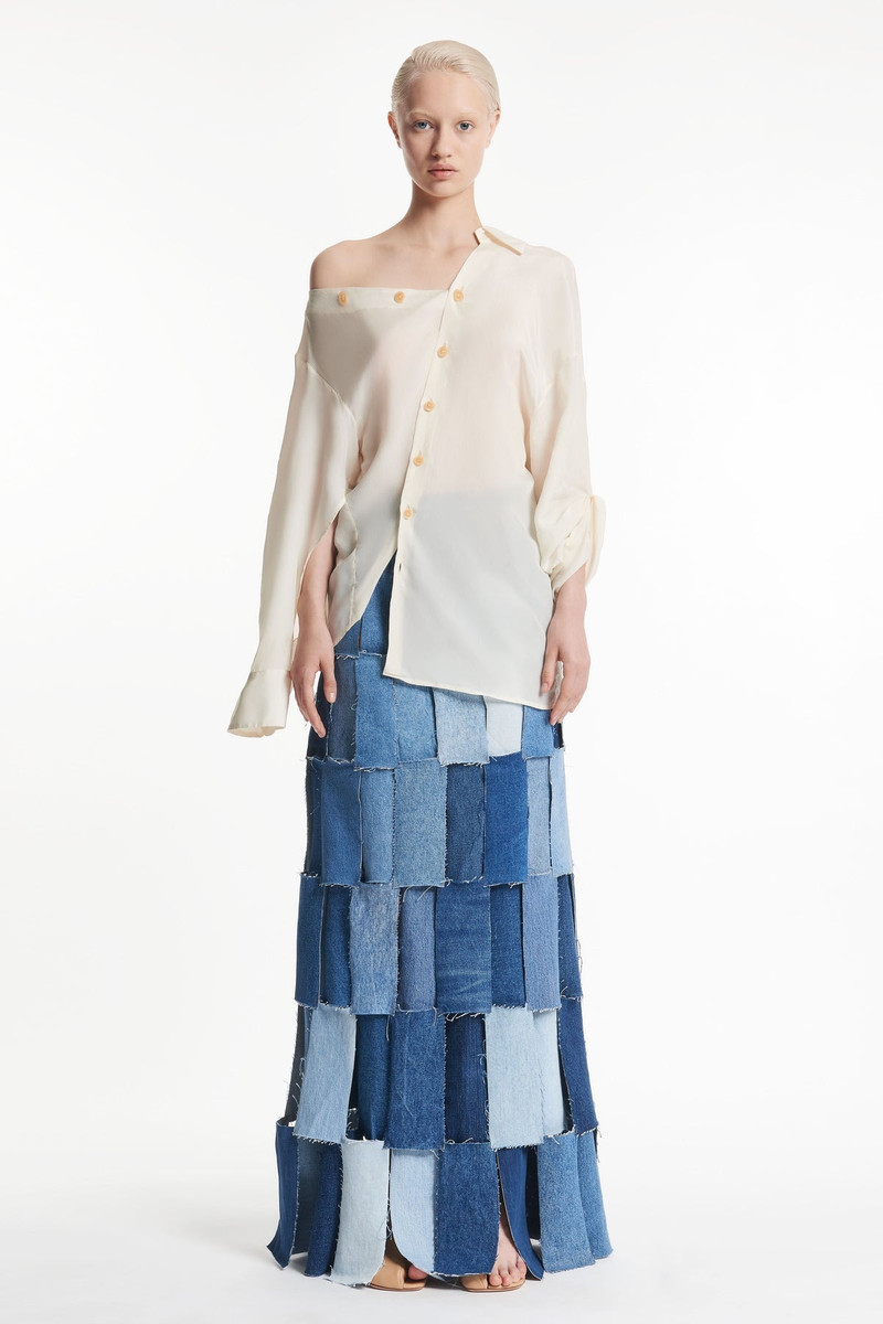 UPCYCLED DENIM MULTI RECTANGLE SKIRT BLUE DENIM 5