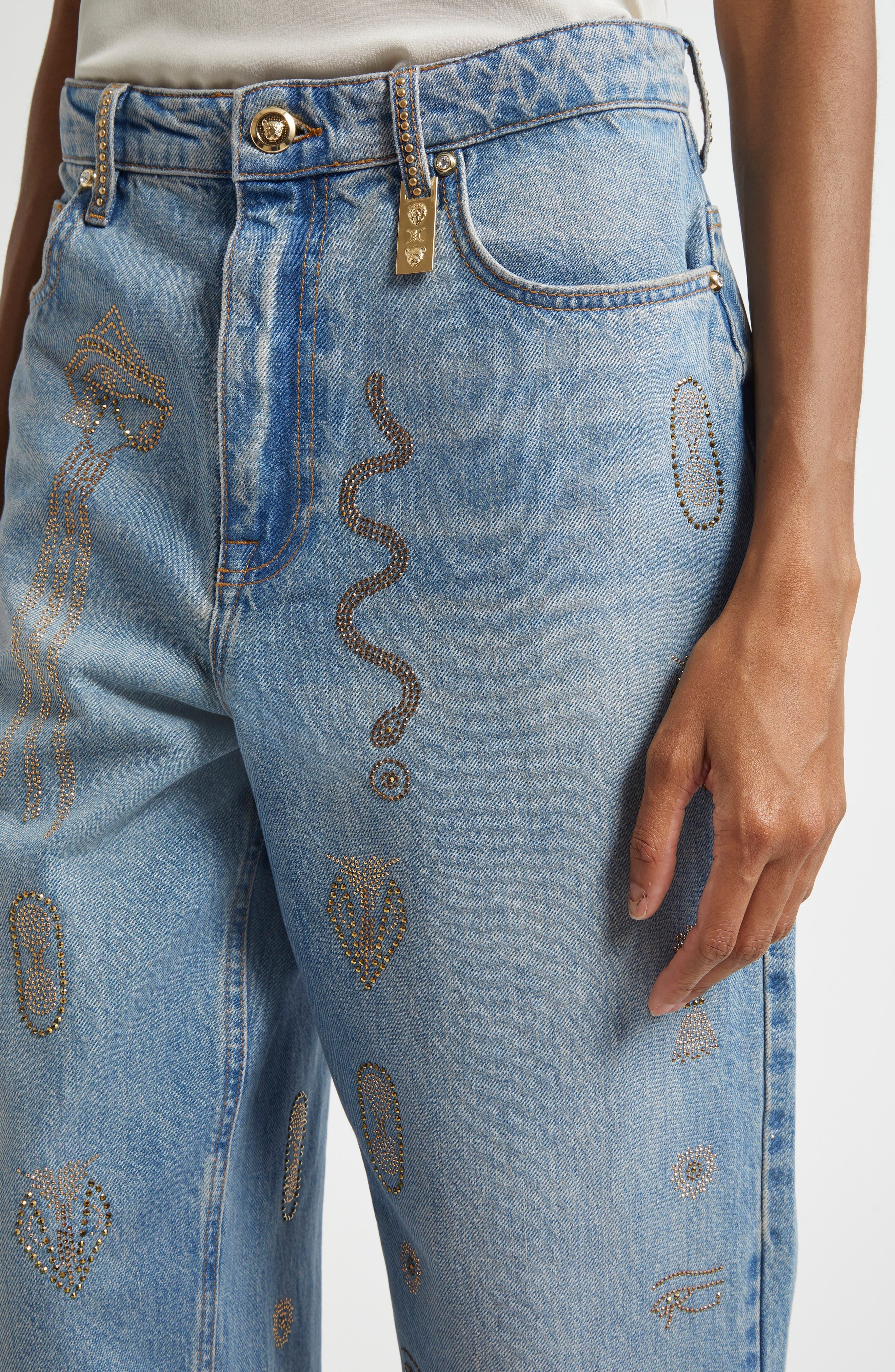 Camilla Crystal Hieroglyph Girlfriend Jeans in Denim at Nordstrom - 4