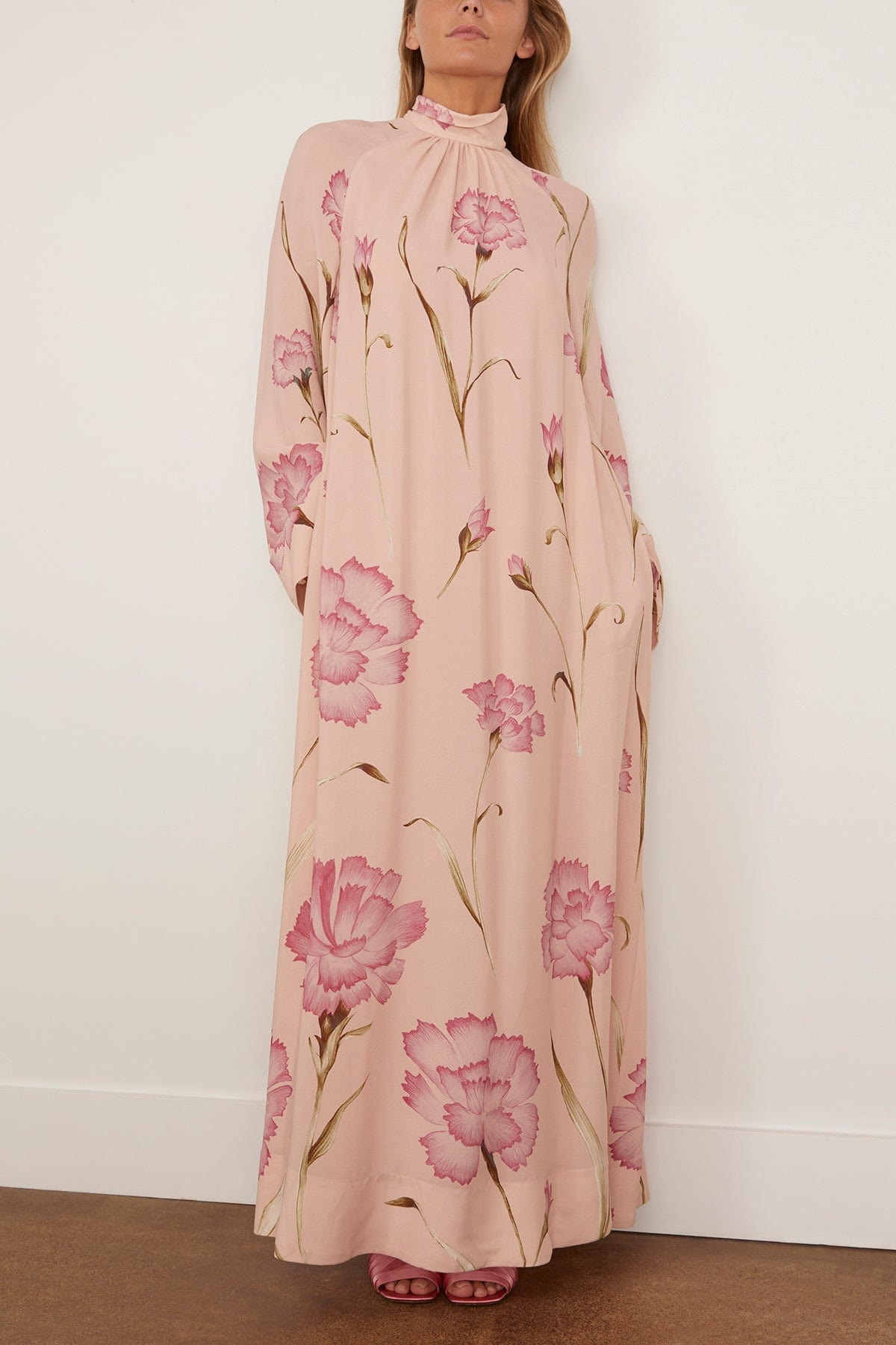 Macro Carnation Kaftan Dress in Rose - 3