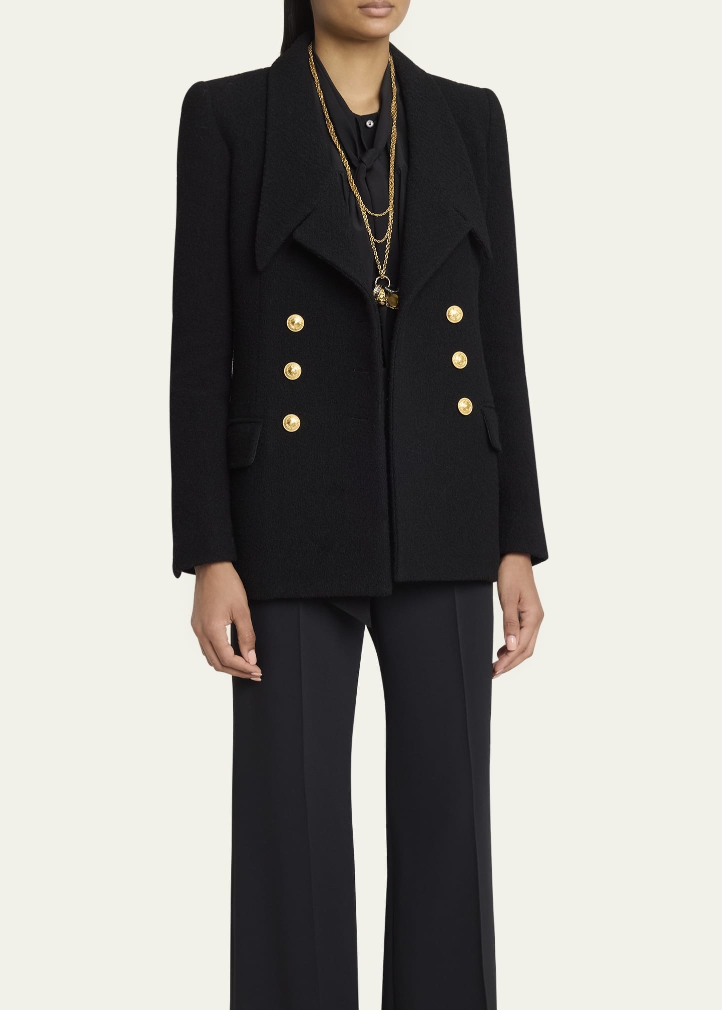 Cascade-Lapel Double-Breasted Boucle Jacket - 4