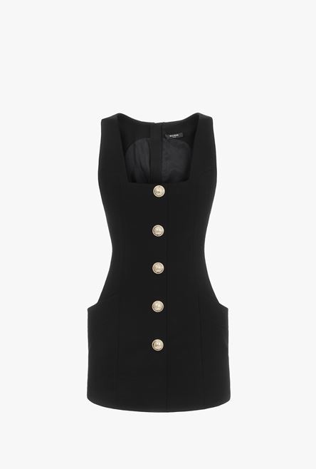 Short black wool dress with gold-tone buttons - 1