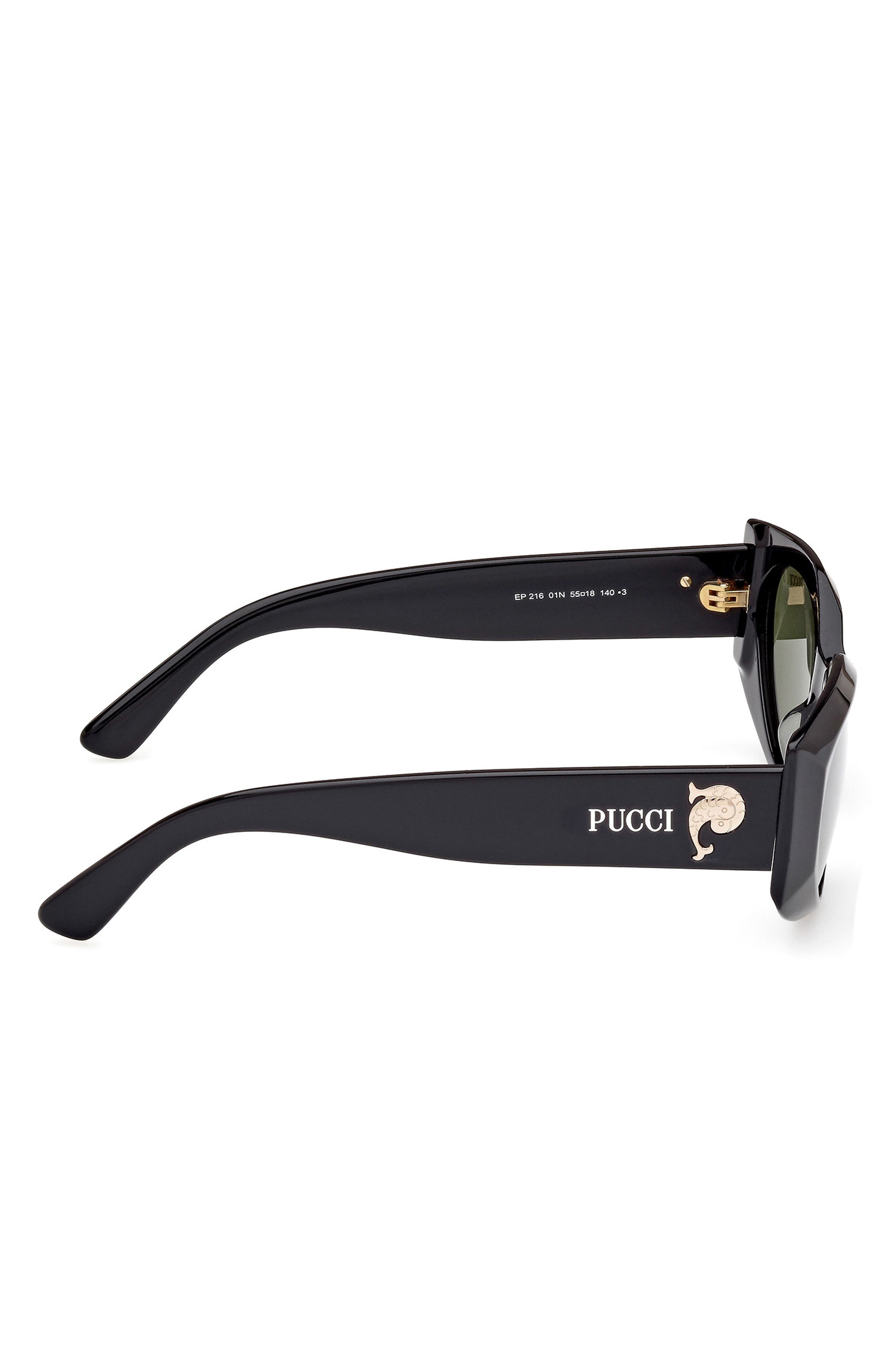 Emilio Pucci Geometric 55mm Sunglasses in Shiny Black /Green at Nordstrom - 3