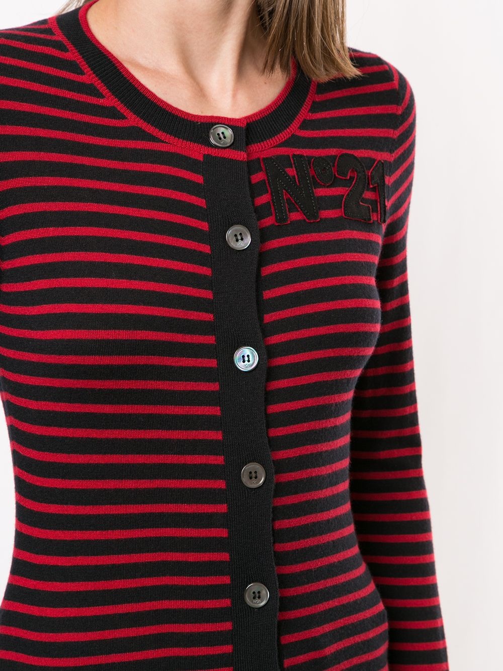 striped logo patch cardigan - 5