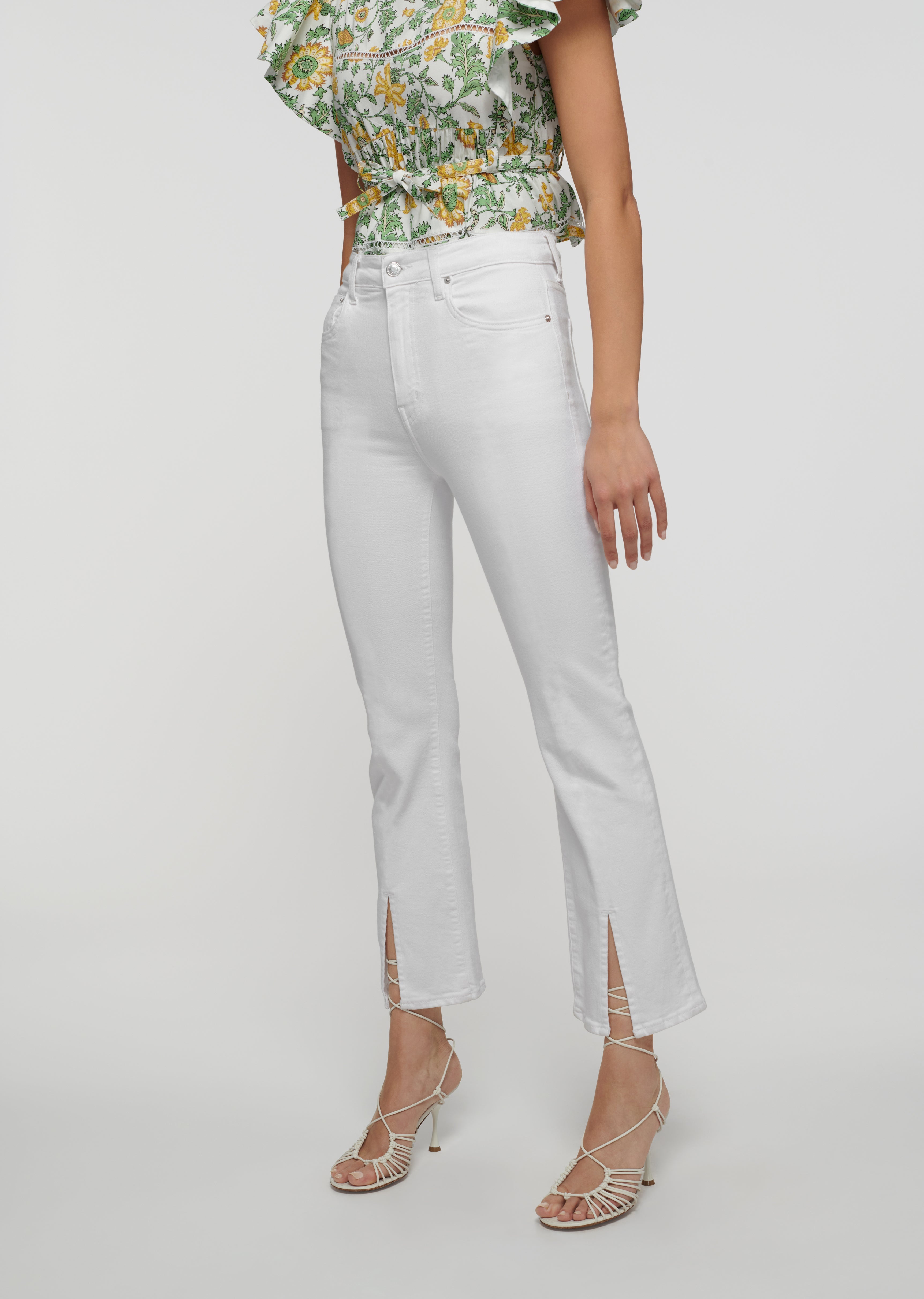 MIRA FRONT SLIT CROP FLARE JEANS - 3