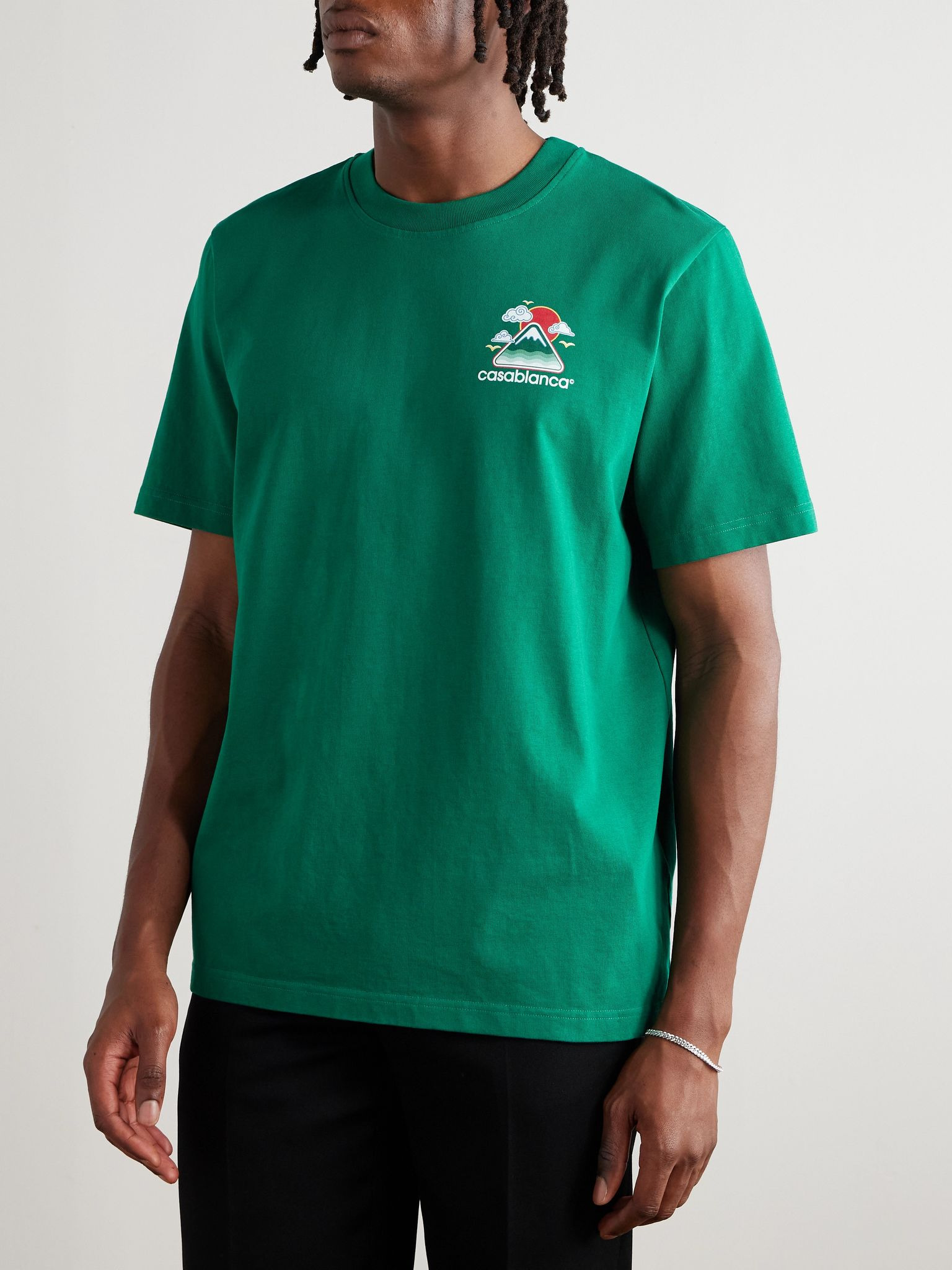 Montagne Ondulée Logo-Print Cotton-Jersey T-Shirt Green - 3