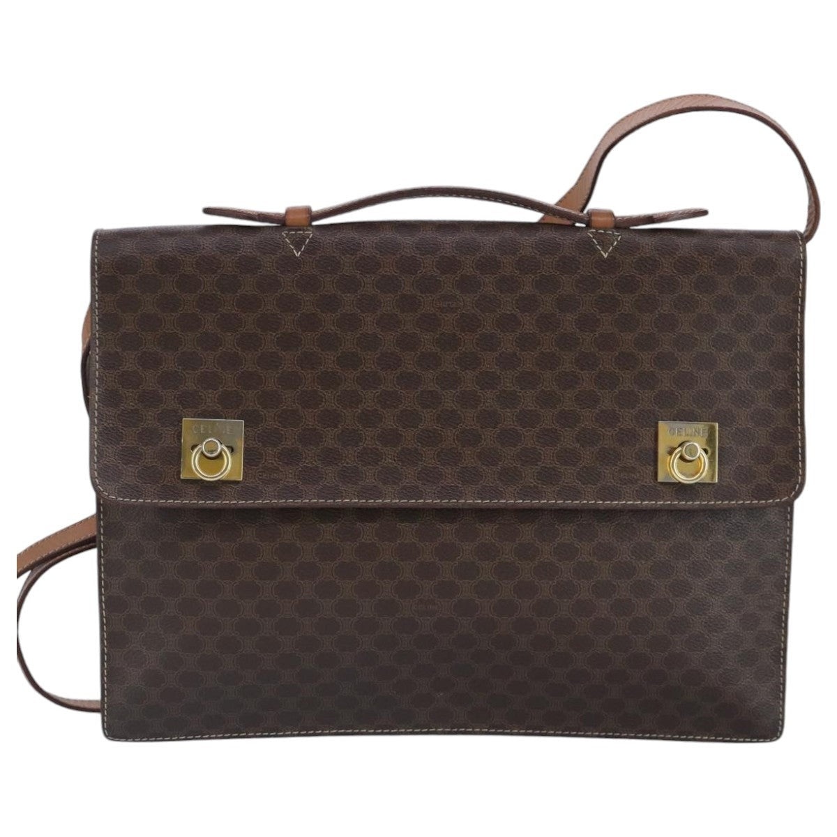 CELINE Macadam Canvas Business Bag Pvc Leather Brown Gold - 13