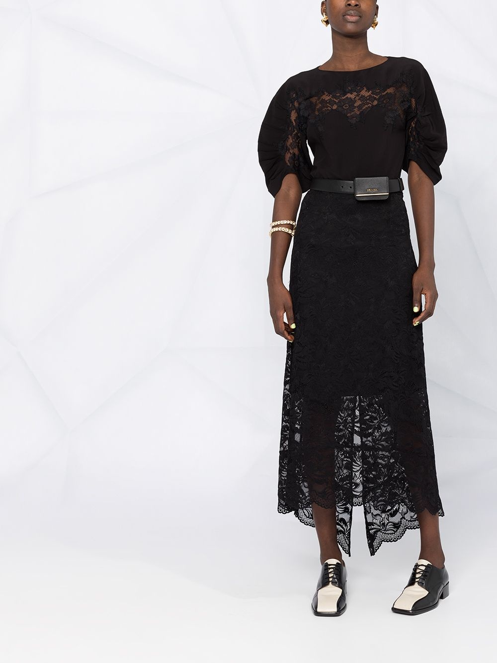 lace-panel silk blouse - 2