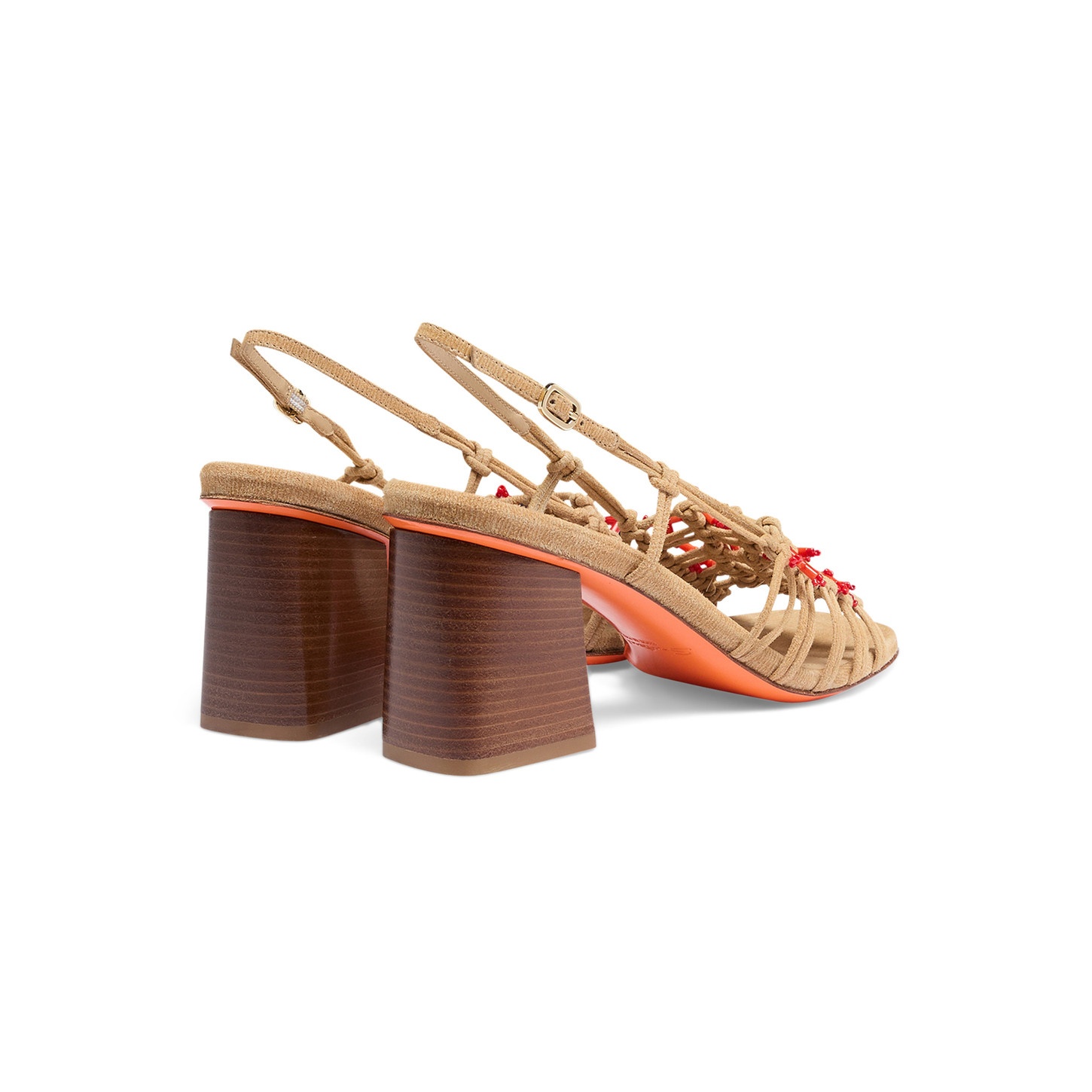 Women's beige suede and corals mid-heel sandal - 4