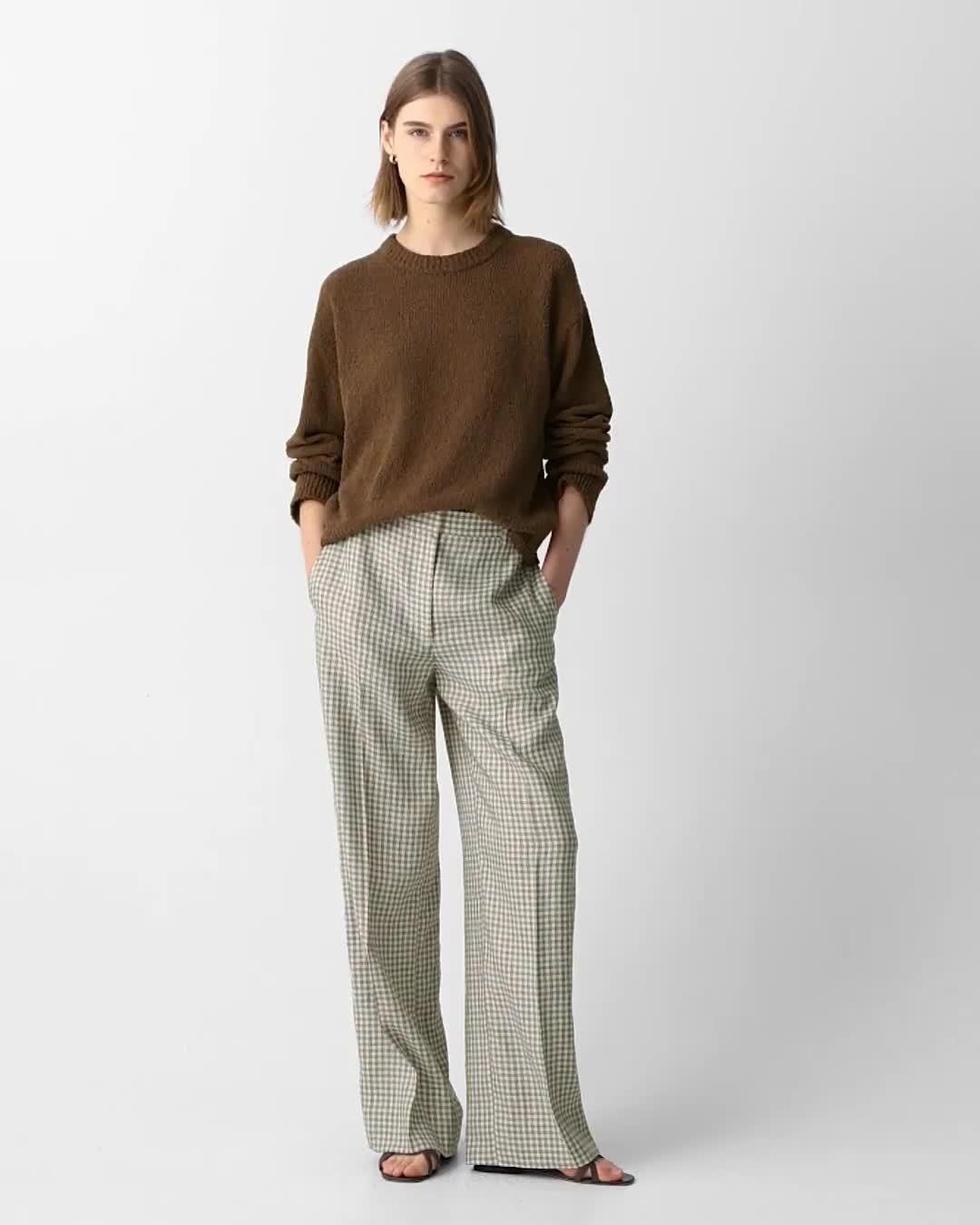 Straight Pant in Checked Linen-Blend - 6
