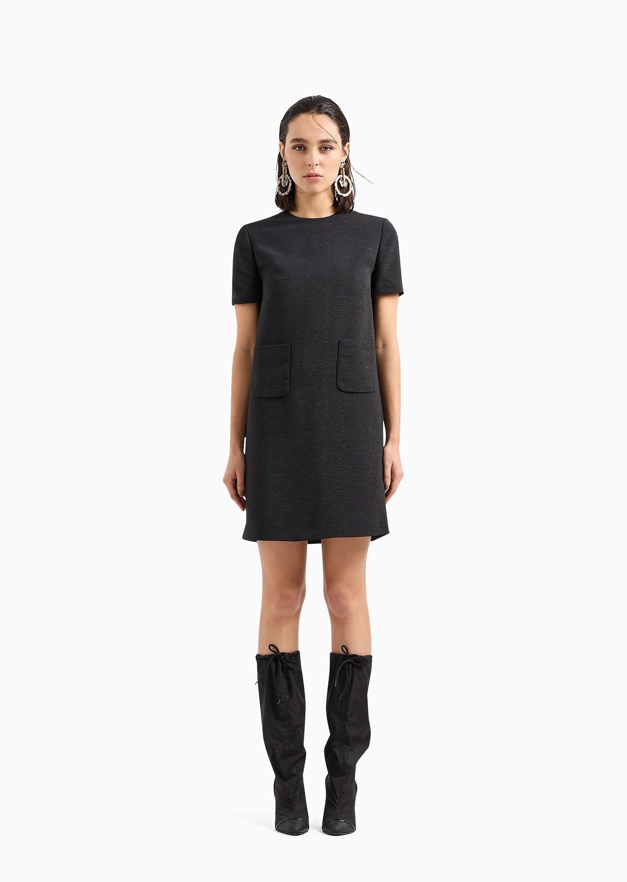 Short-sleeved tunic dress in technical faille - 2