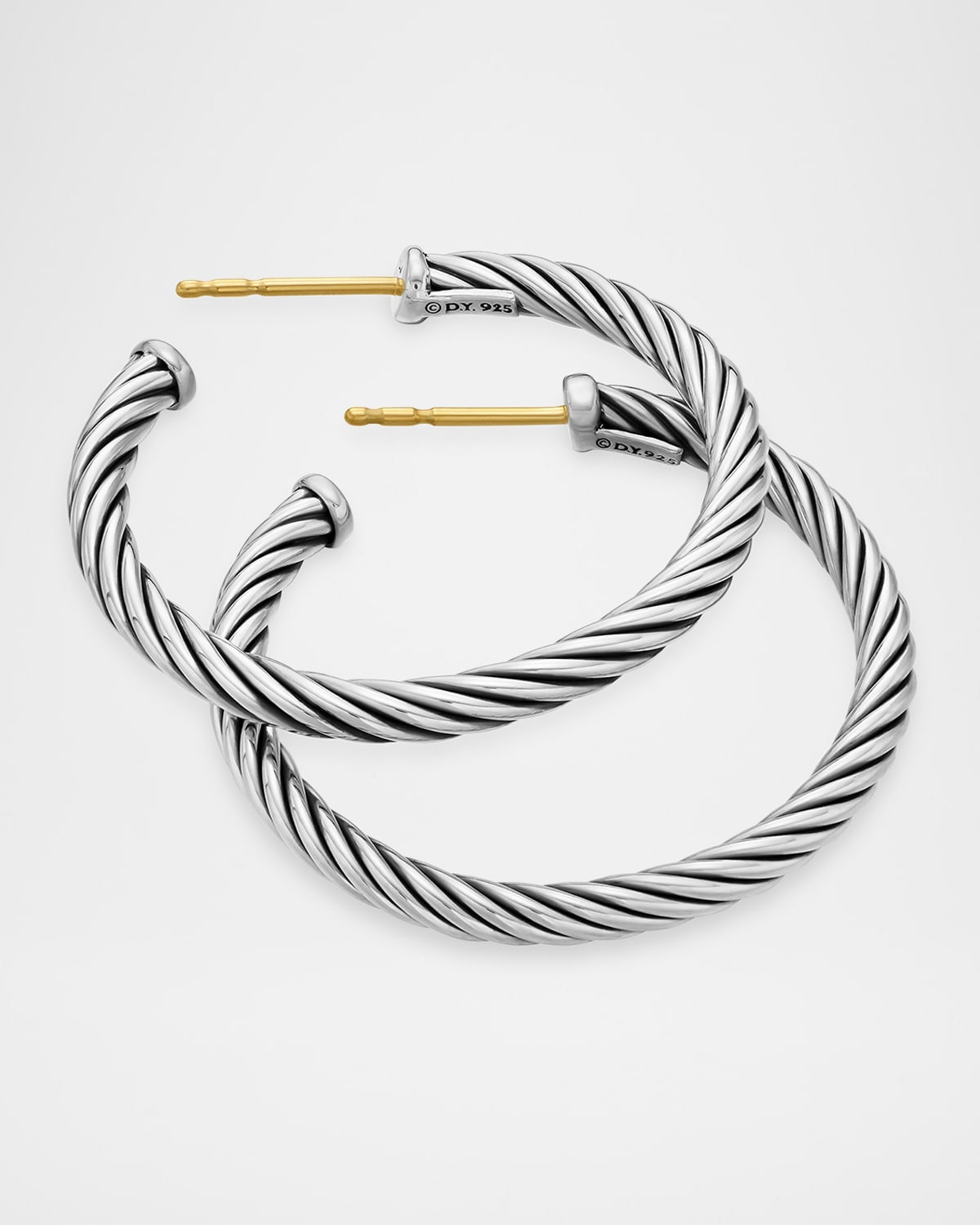 Sculpted Cable Hoop Earrings in Silver, 3mm, 1"L - 7