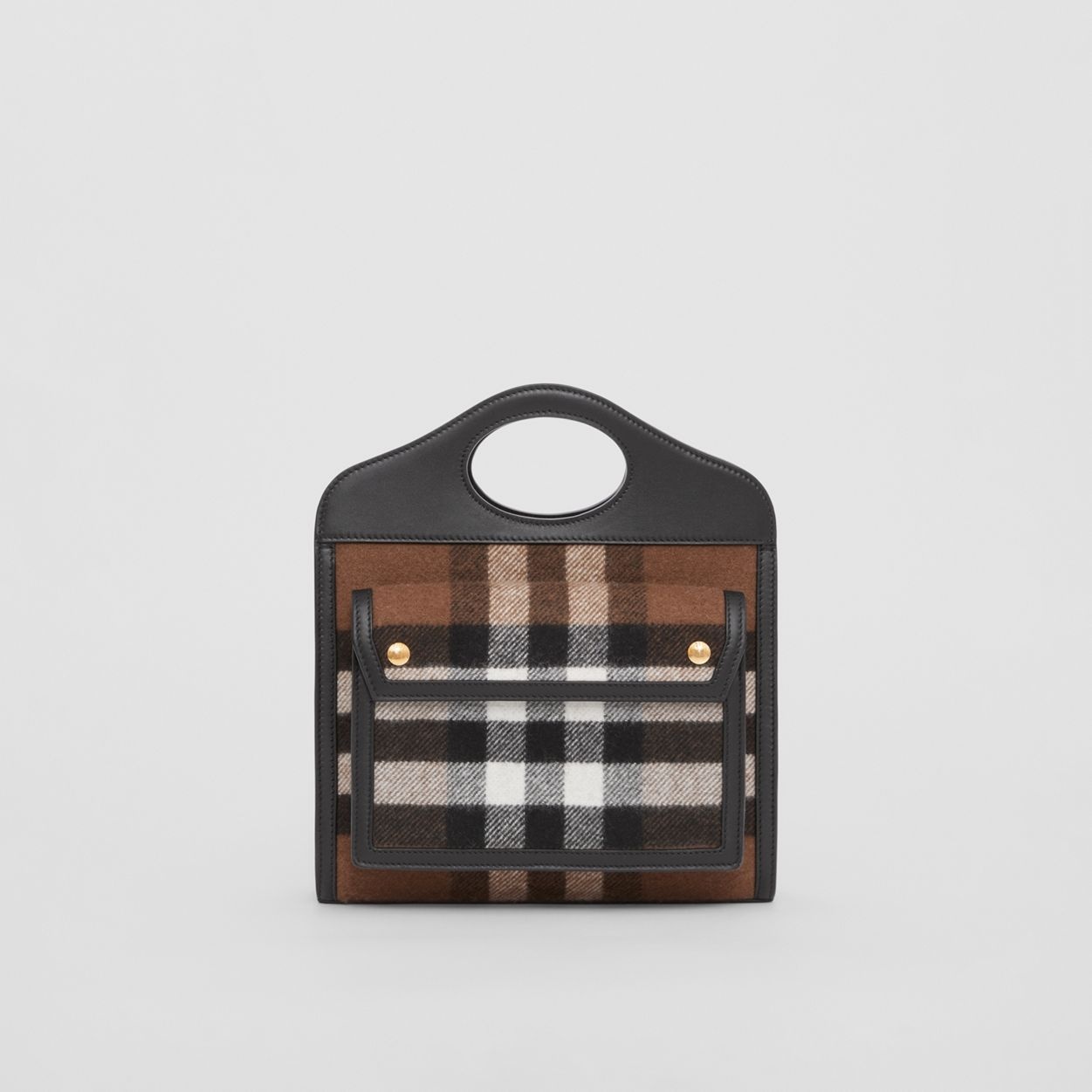 Mini Check Cashmere and Leather Pocket Bag - 1