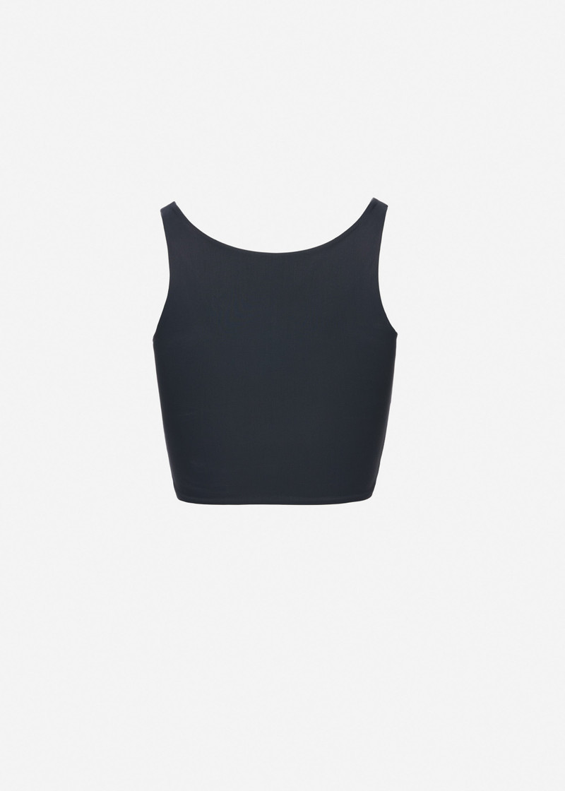 Ruched flower swim top in grey 2