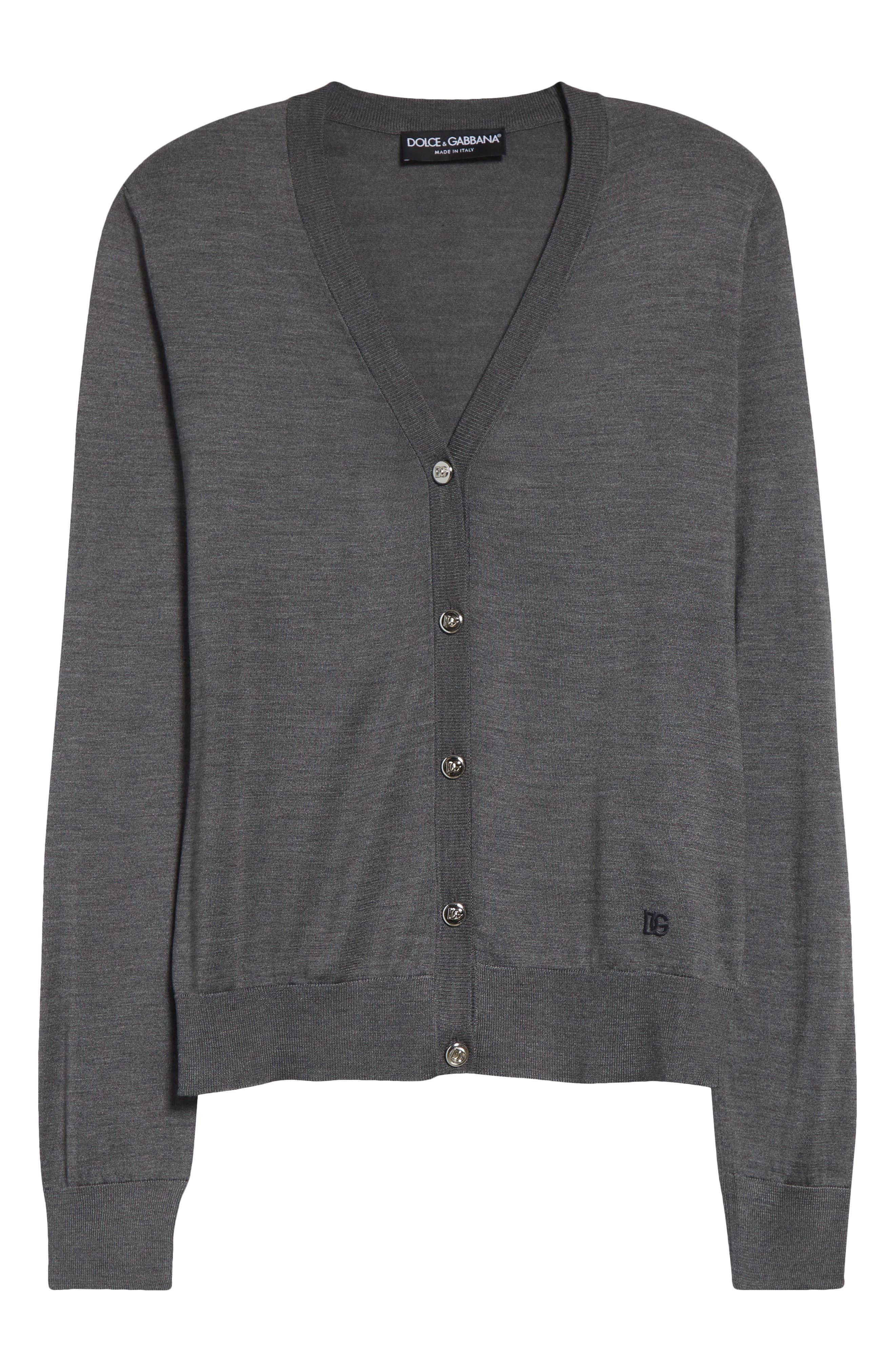 Dolce&Gabbana Embroidered Logo Silk V-Neck Cardigan in N0093 Grigio Piombo Scuro at Nordstrom - 6