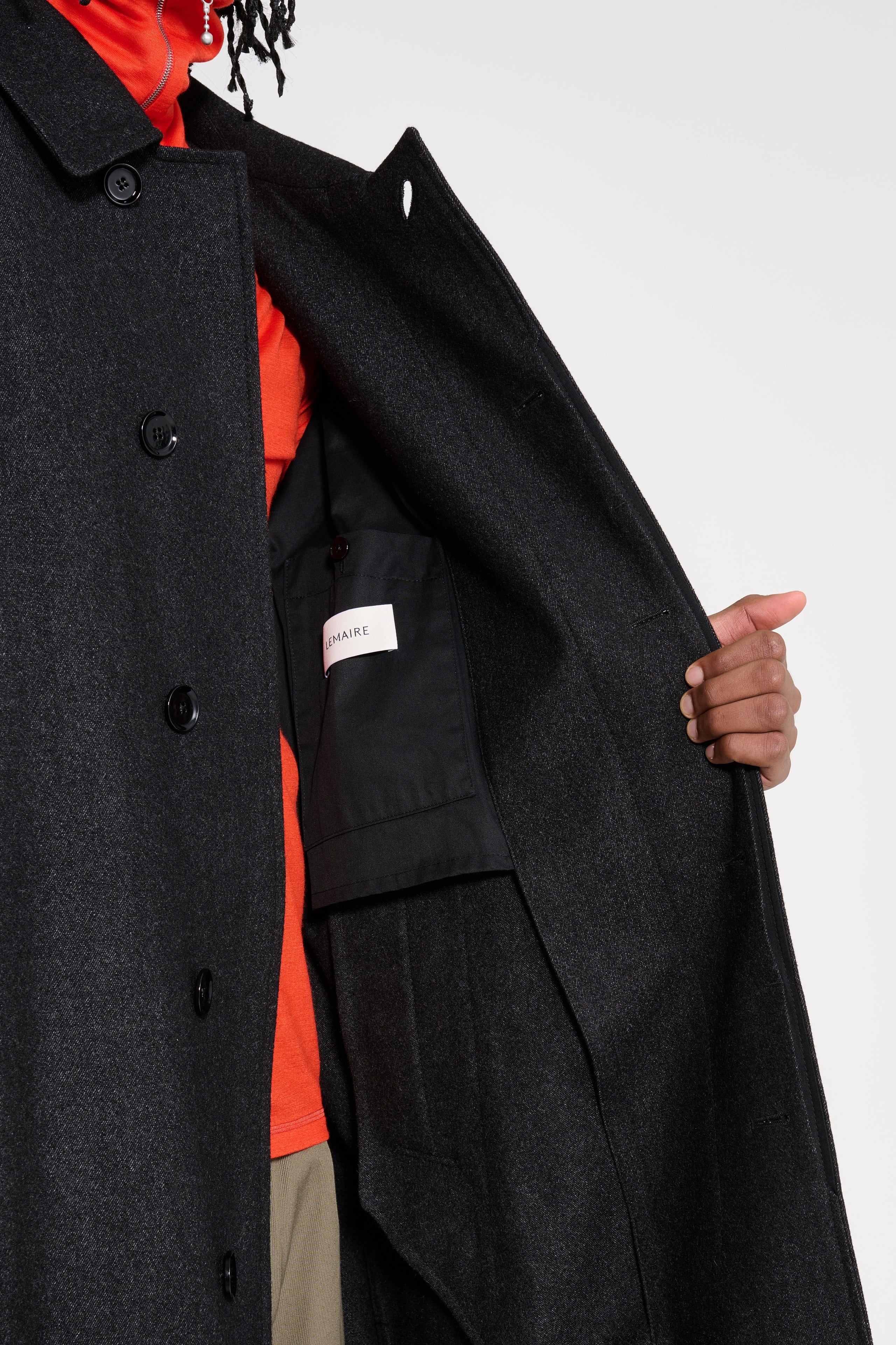 LEMAIRE BOXY OVERCOAT BLACK / GREY MELANGE - 7