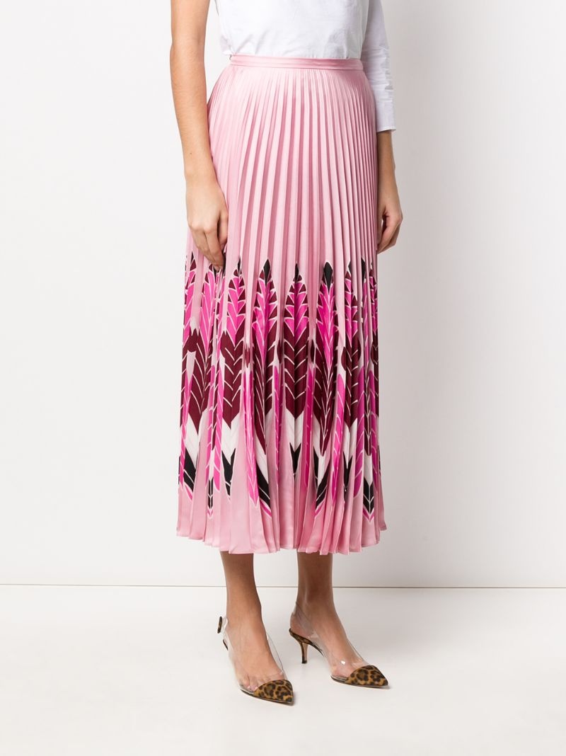 feather print pleated midi skirt - 3