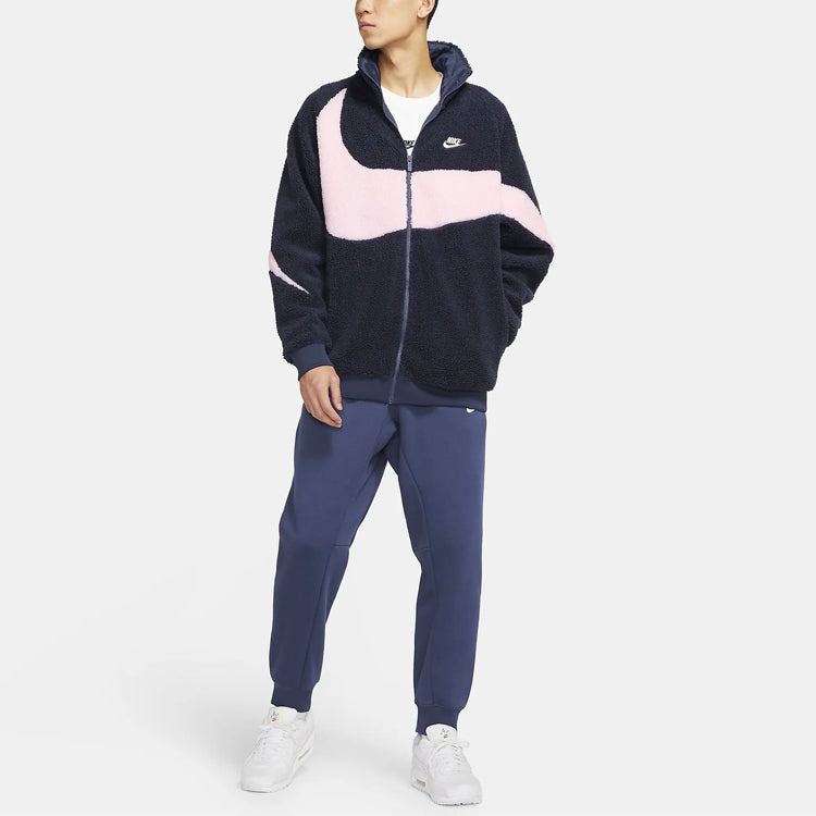 Nike Big Swoosh Large Logo lamb's wool Stay Warm Stand Collar Jacket Obsidian Color DH2474-456 - 3