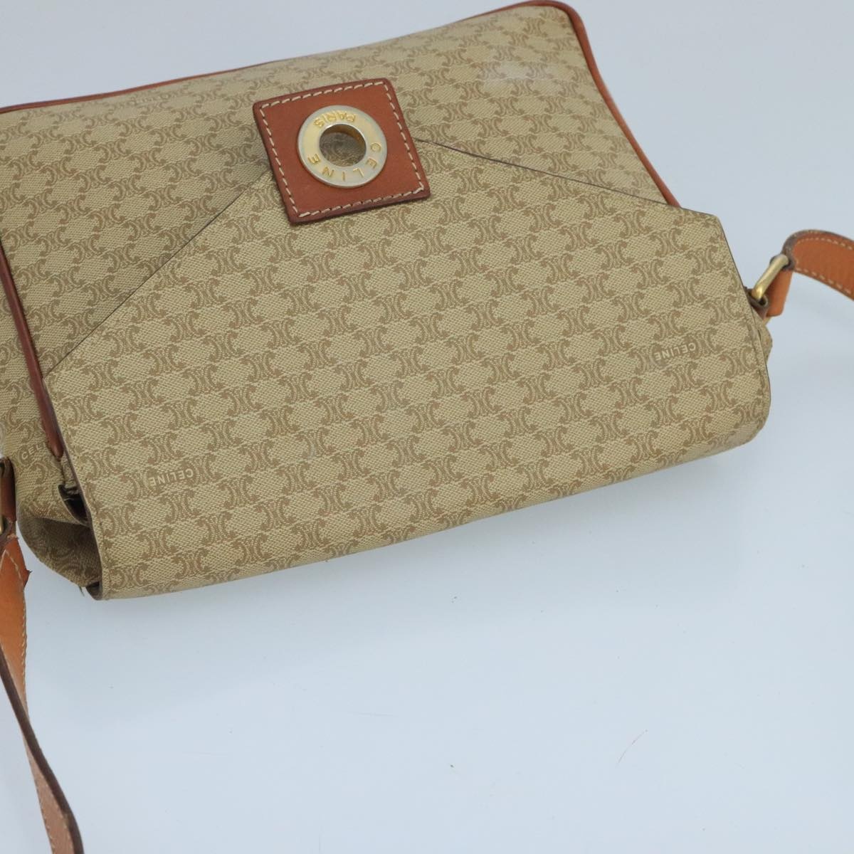 CELINE Macadam Canvas Shoulder Bag Beige Gold - 6