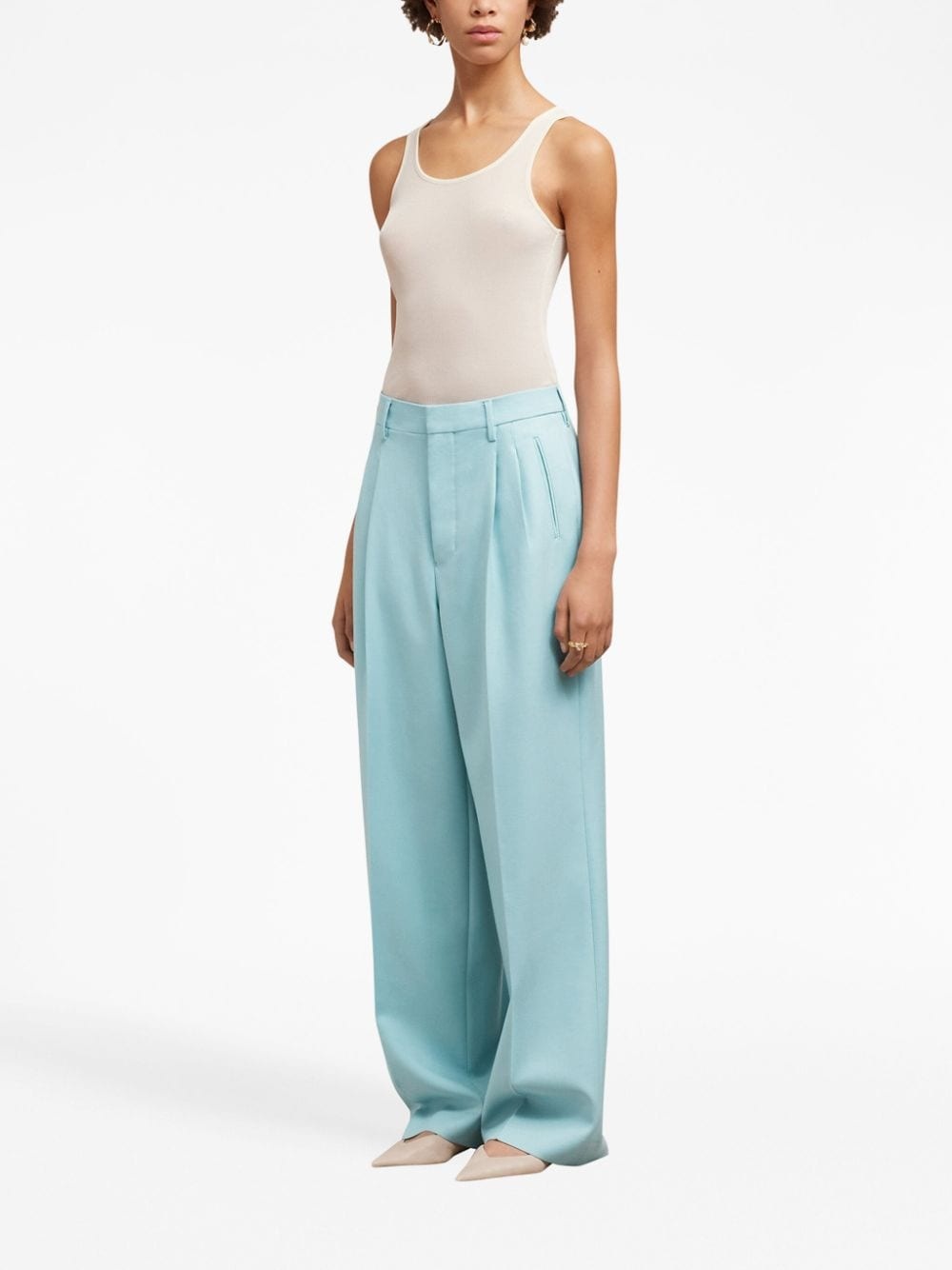 pleated long-length wool trousers - 4
