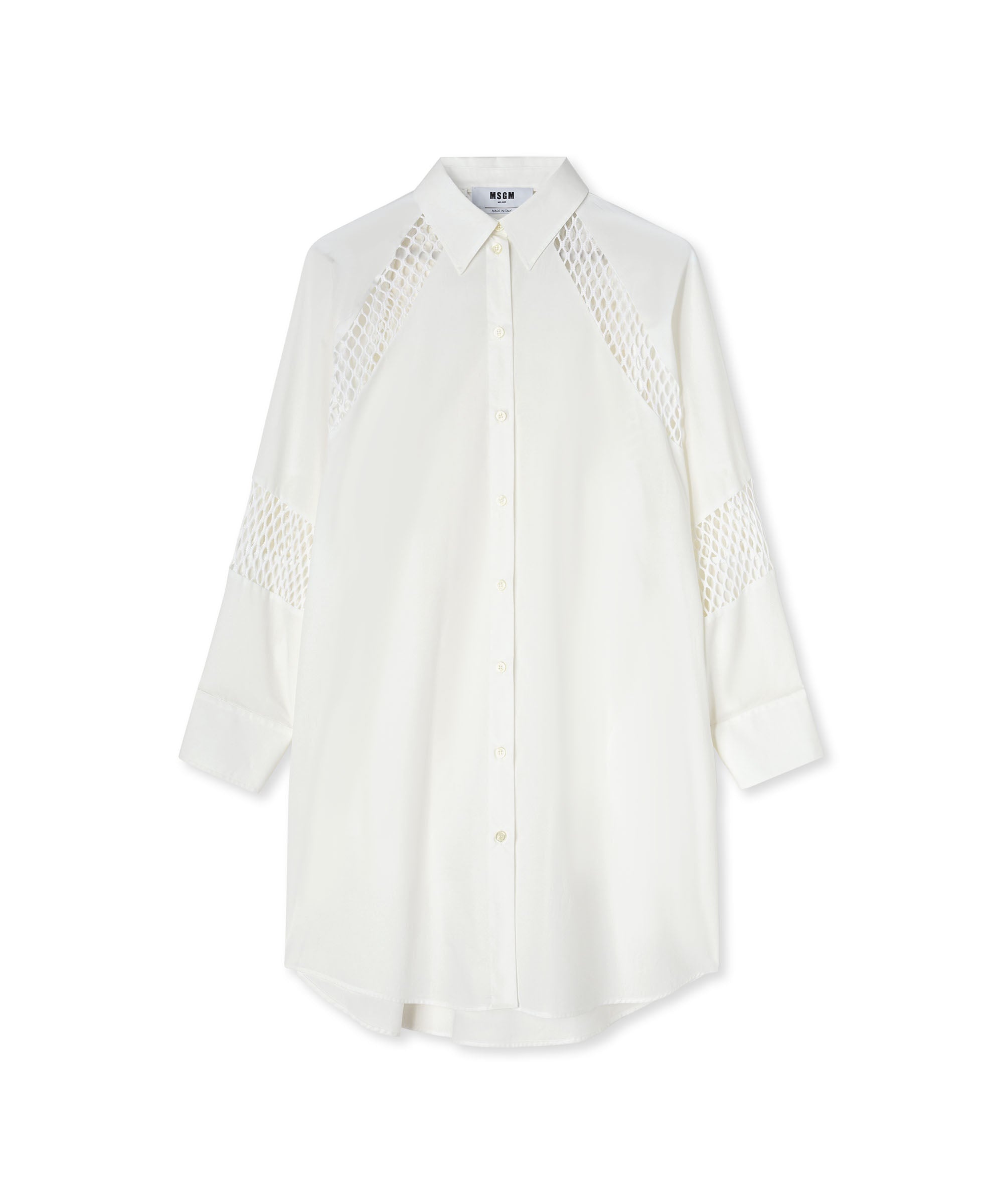 Poplin cotton tailored chemisier dress with mesh details - 2