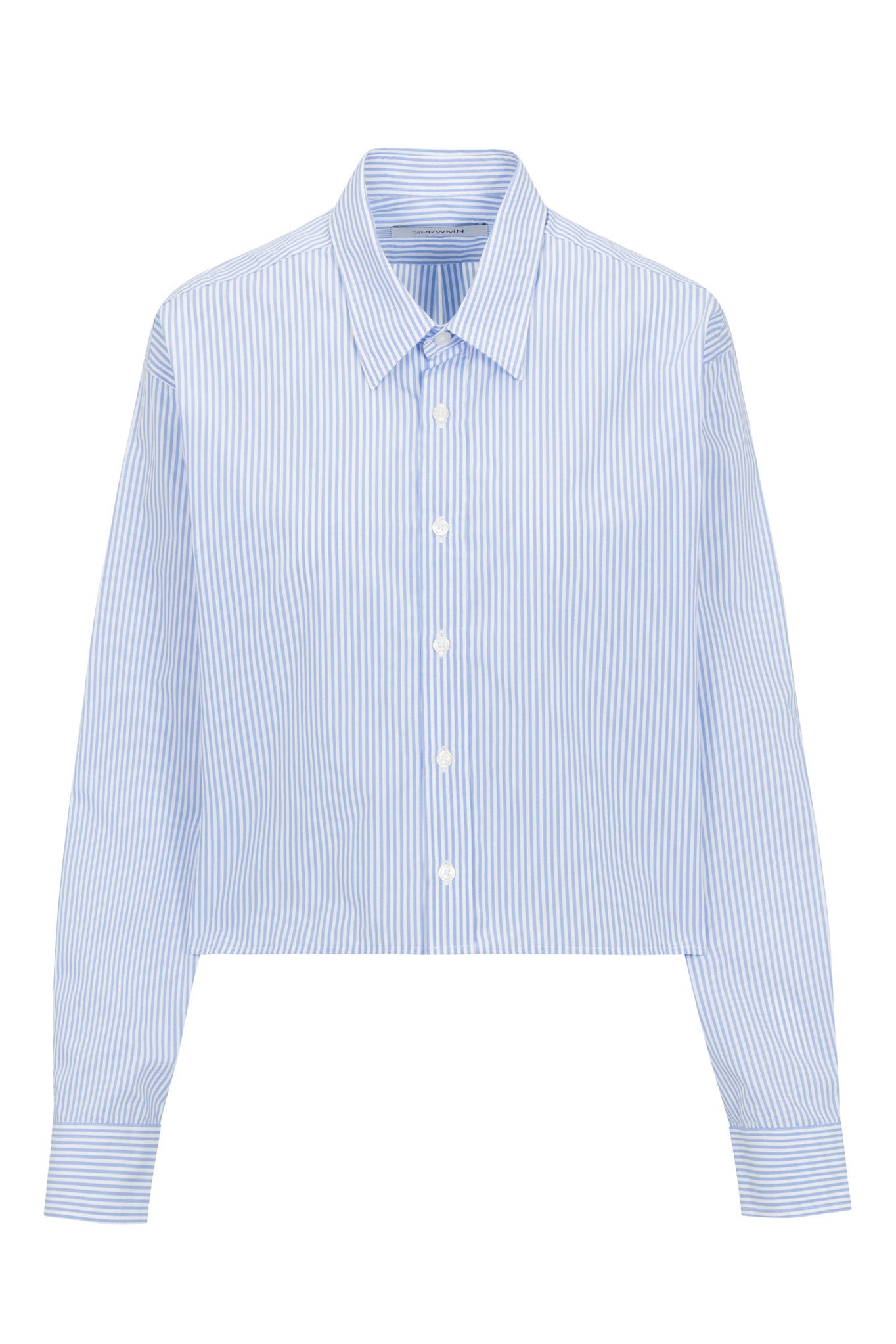 BABY BLUE STRIPED CROPPED BUTTON DOWN - 5