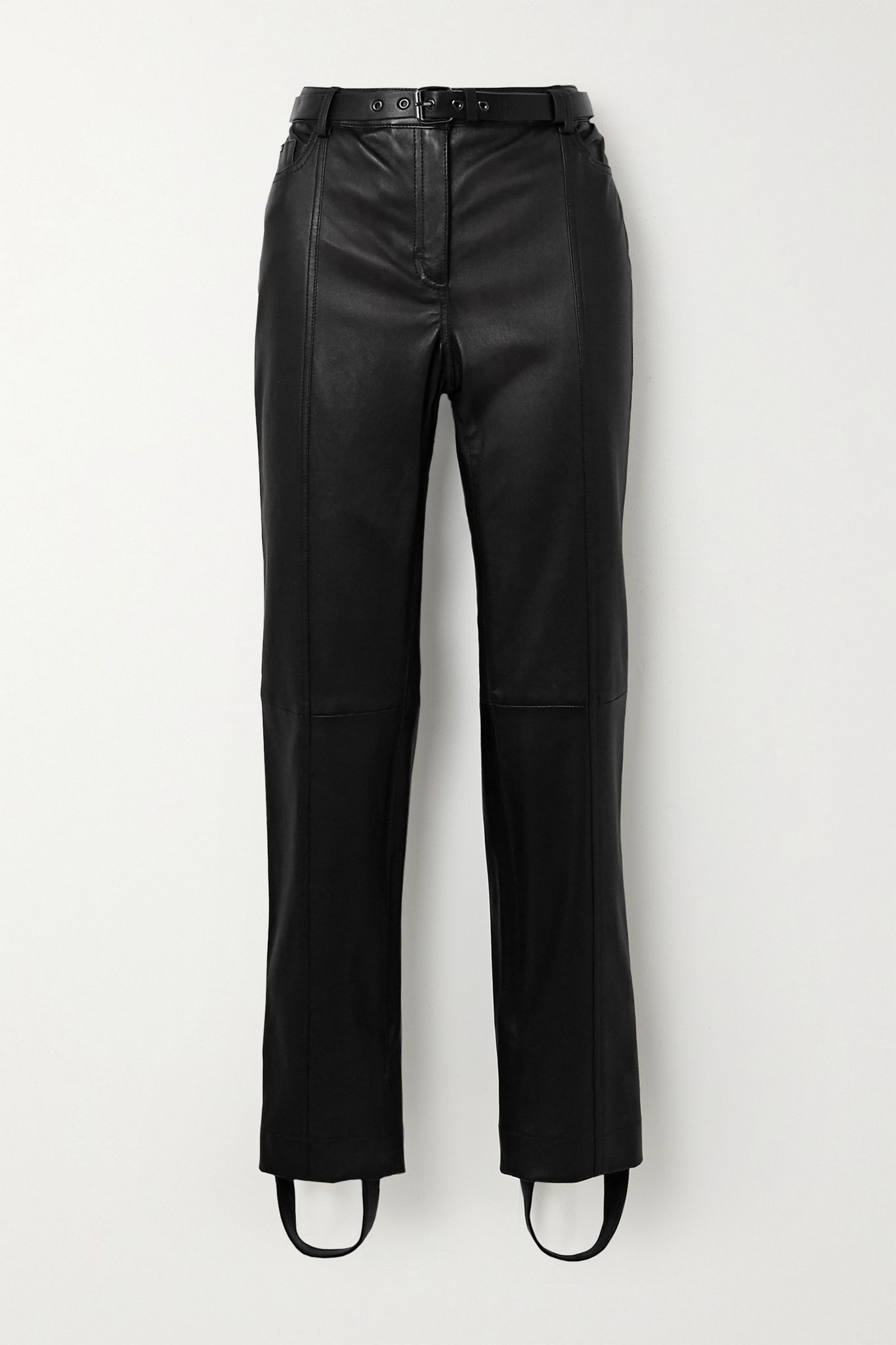 Belted leather straight-leg stirrup pants - 1