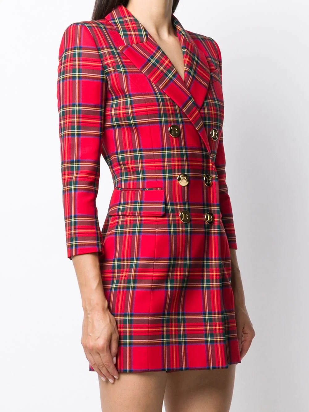 double-breasted tartan check dress - 3