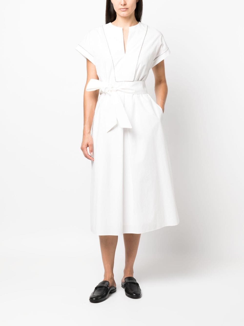cap-sleeve belted cotton dress - 2