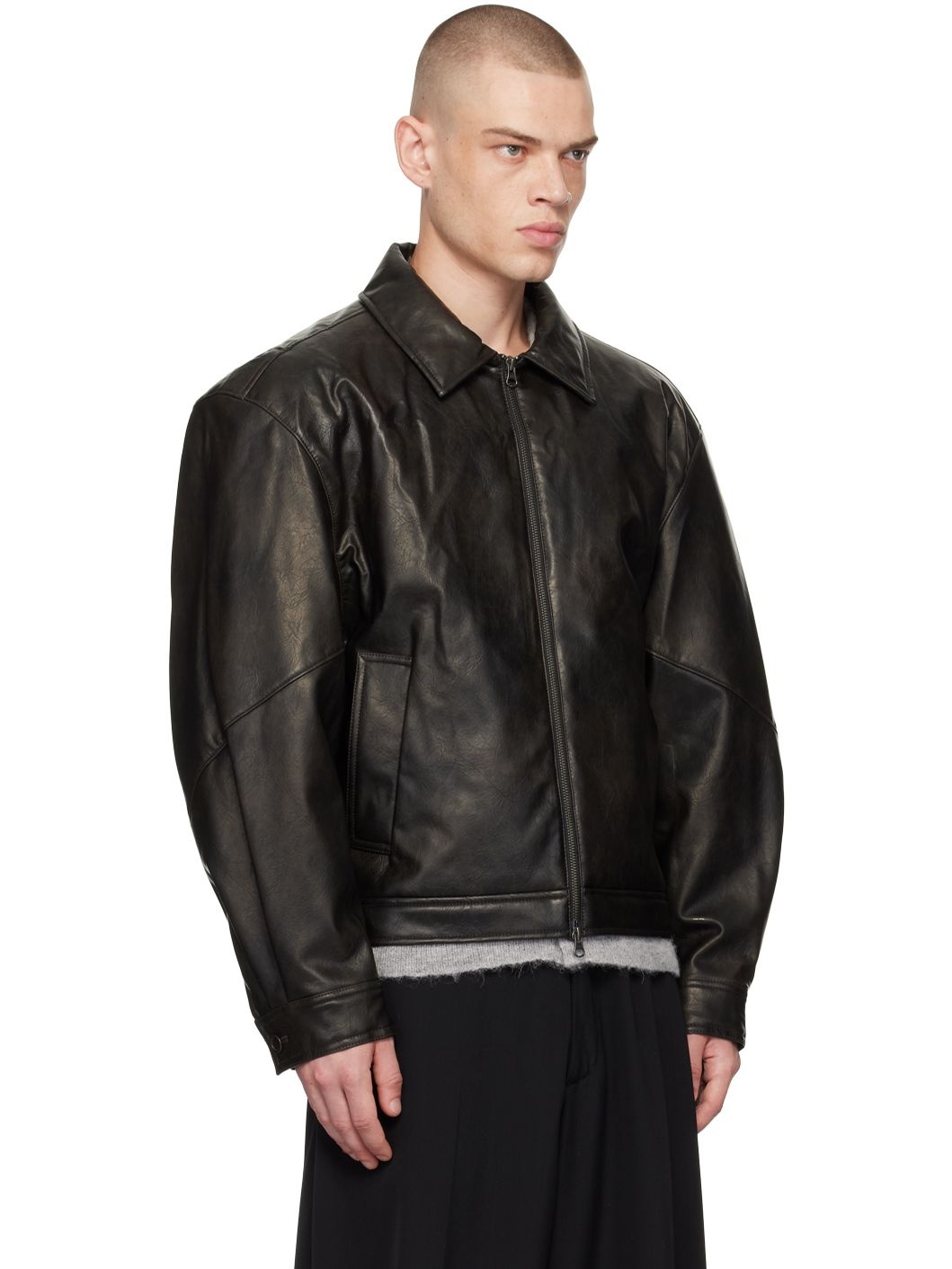 Black Padded Faux-Leather Jacket - 2