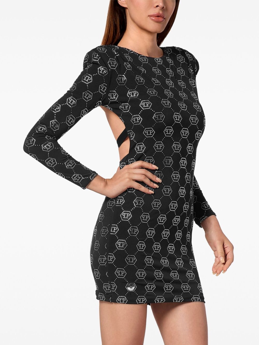 monogram padded shoulder dress - 3