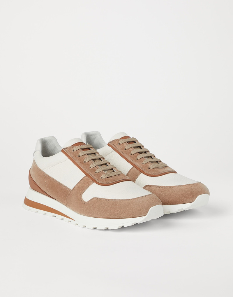 Grained calfskin and washed suede runners 1