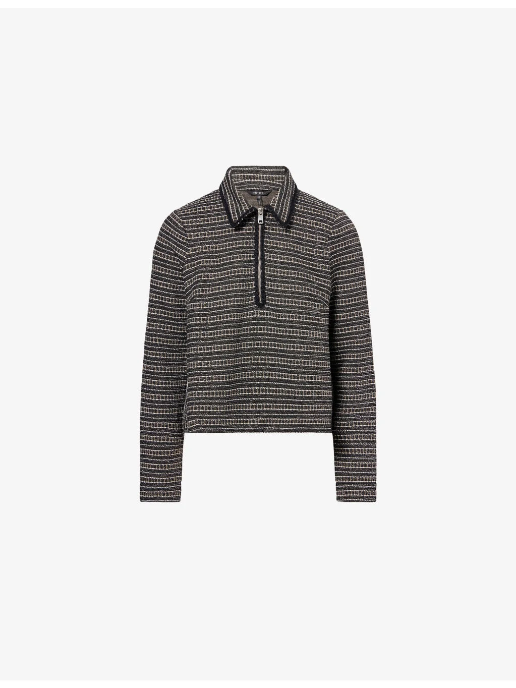 Striped-Tweed Long-Sleeves Knitted Top - 1