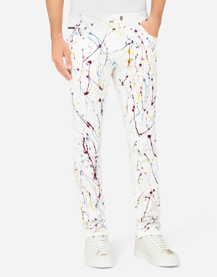 White skinny jeans with color splash print - 4