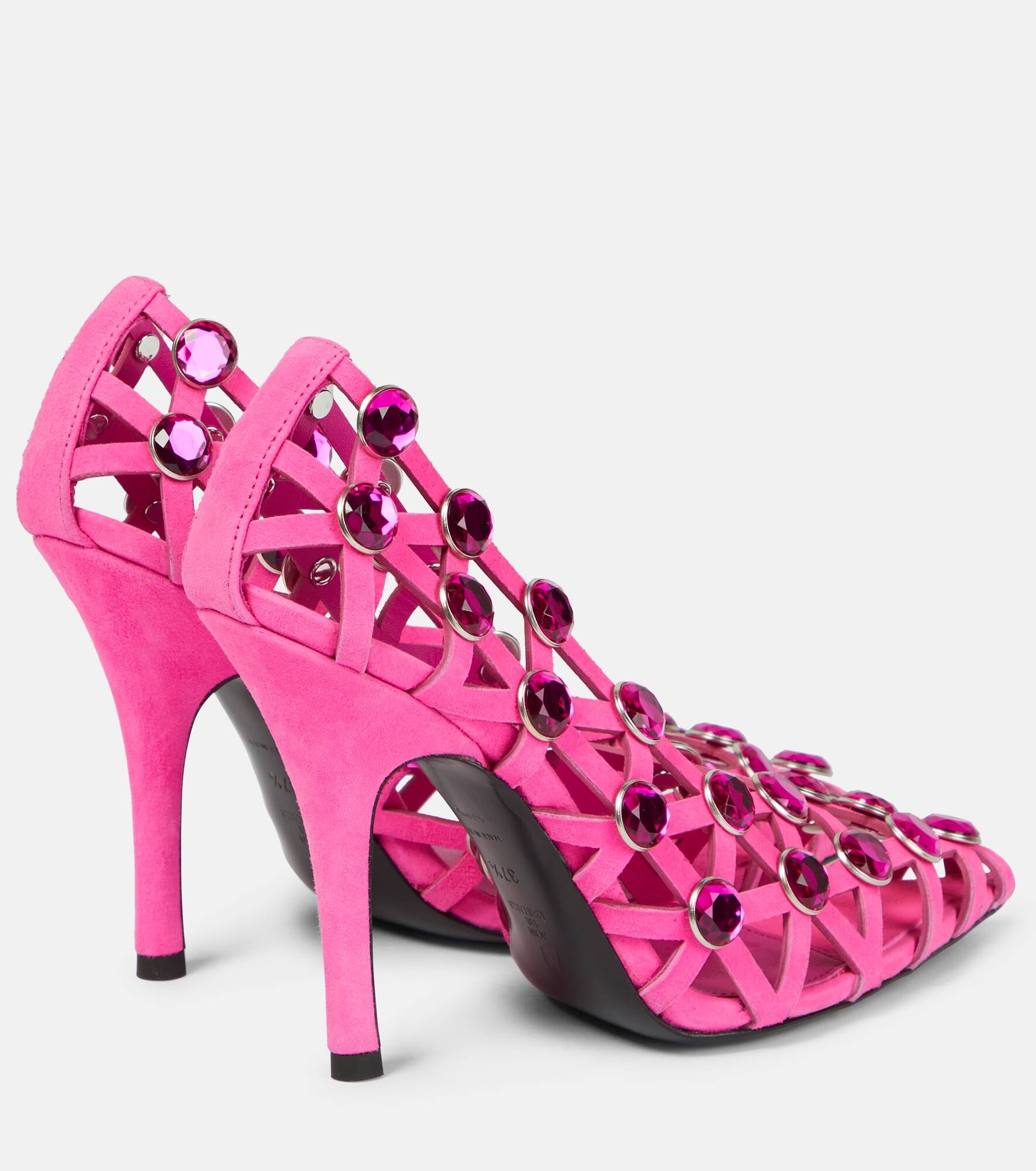 Grid crystal-embellished suede pumps - 3