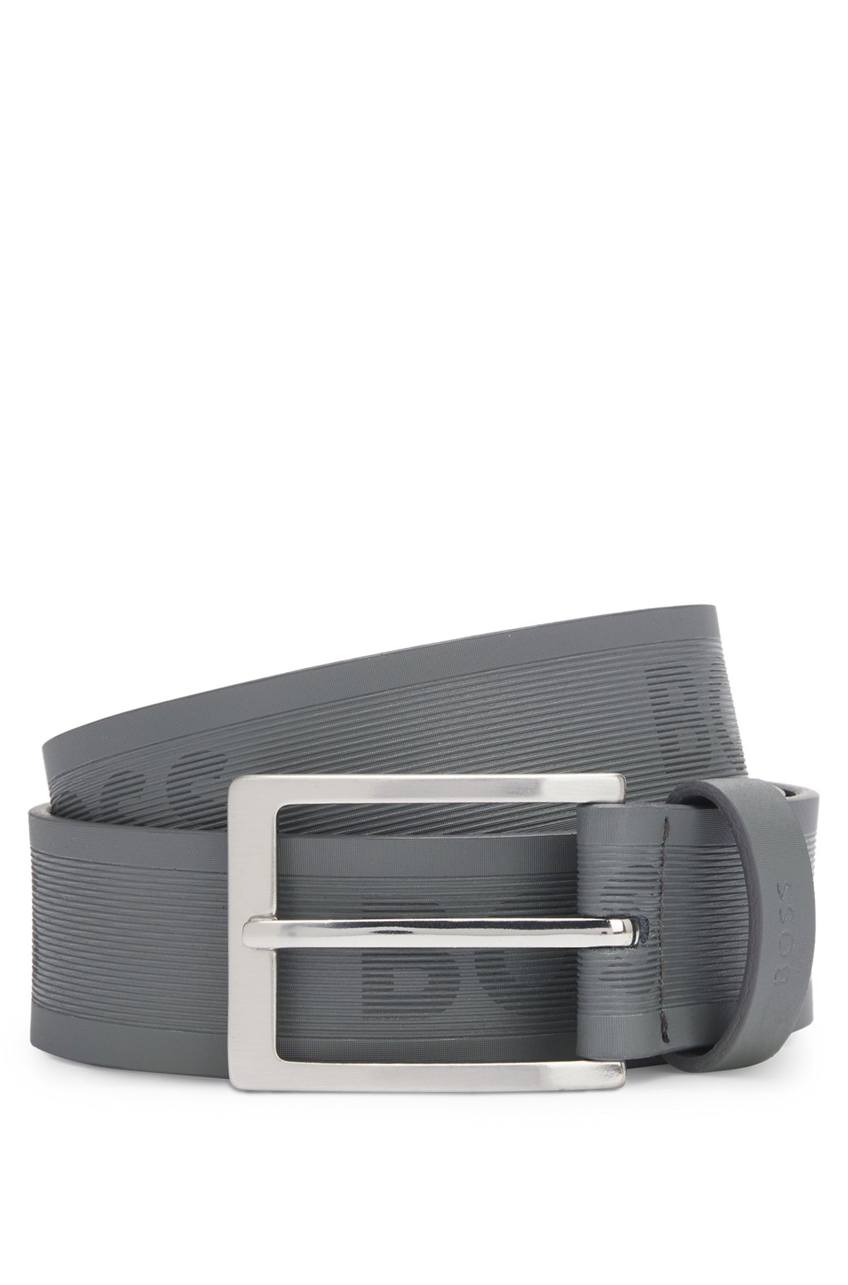 ITALIAN-LEATHER BELT WITH BRUSHED SILVER HARDWARE - 1