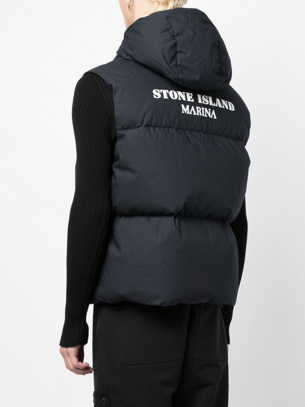 logo-print hooded quilted gilet - 4