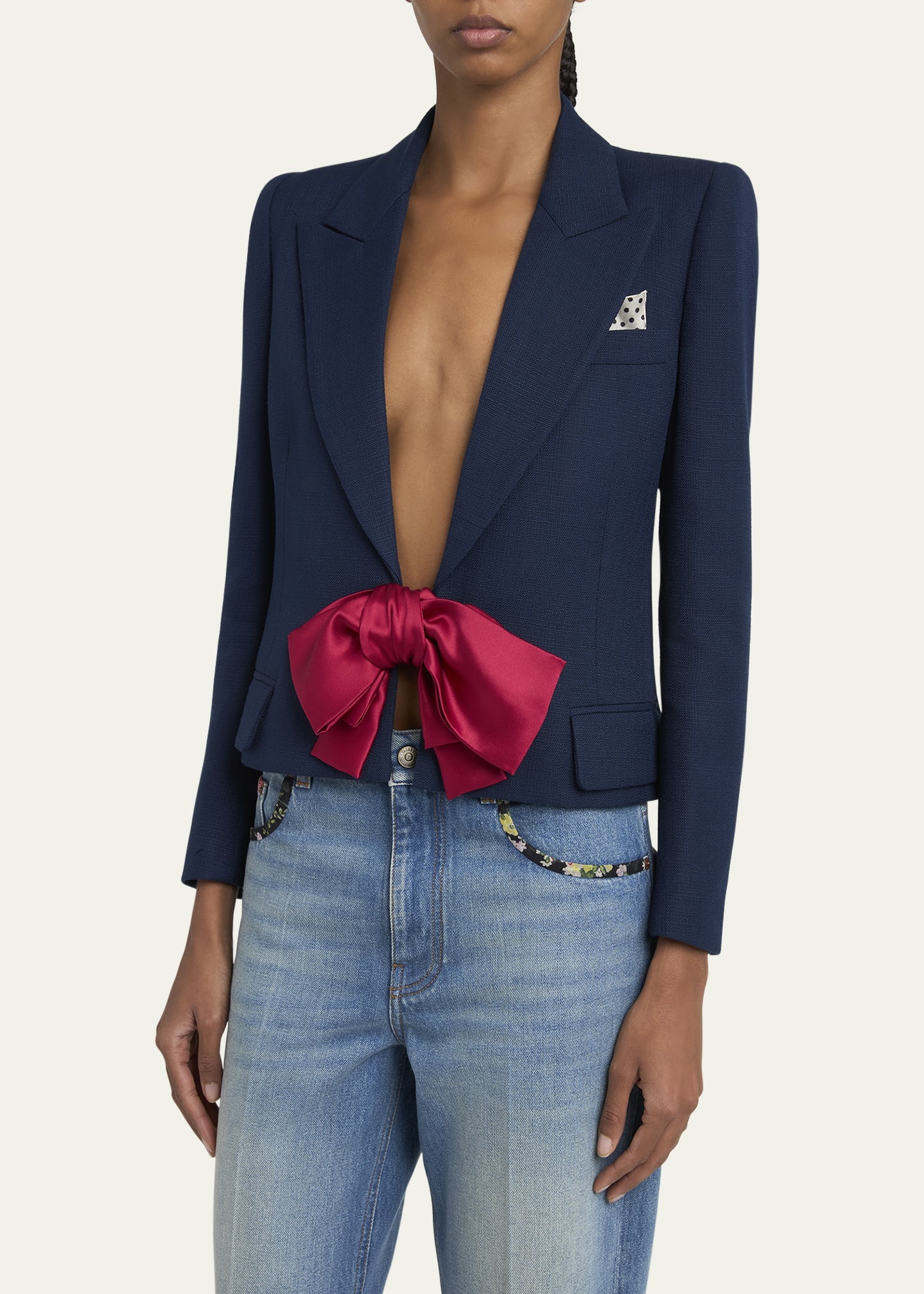 Bow Closure Cropped Wool Blazer - 4