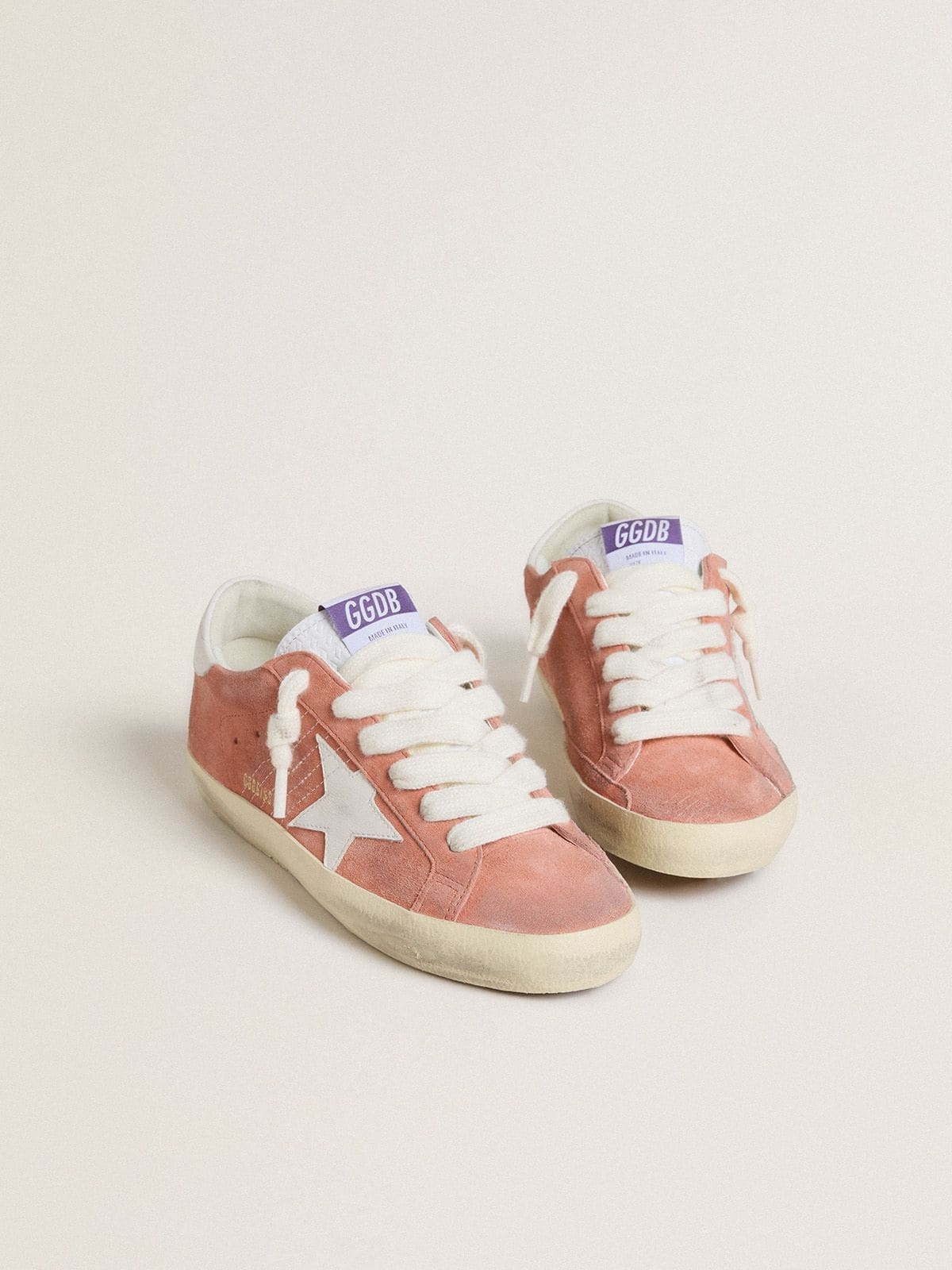 Women’s Super-Star in coral suede with white leather star and heel tab - 2
