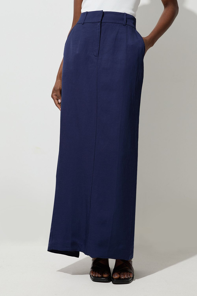 Petite Tailored Viscose Linen Pencil Maxi Skirt 3