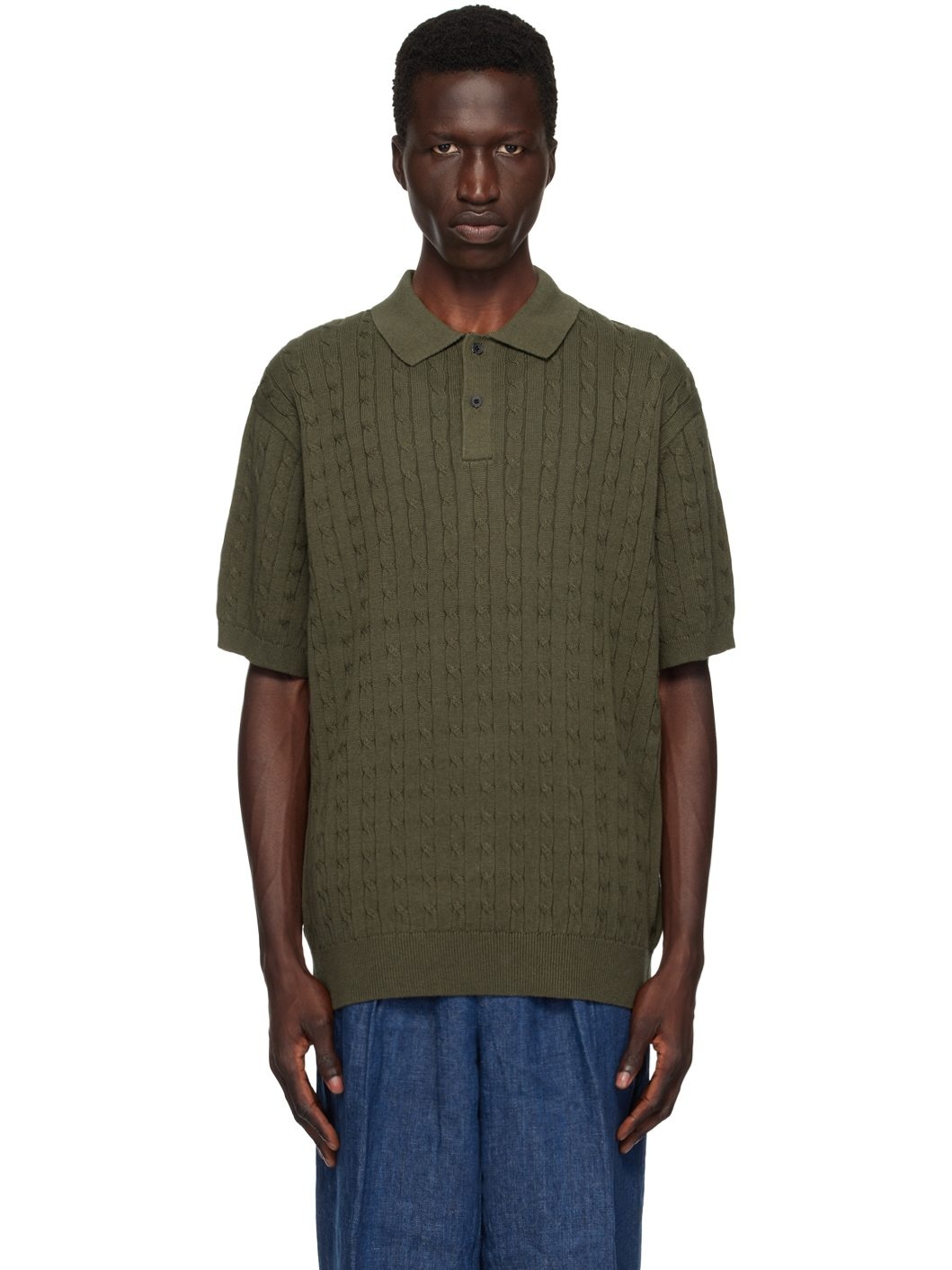 Khaki Cable Knit Polo - 1