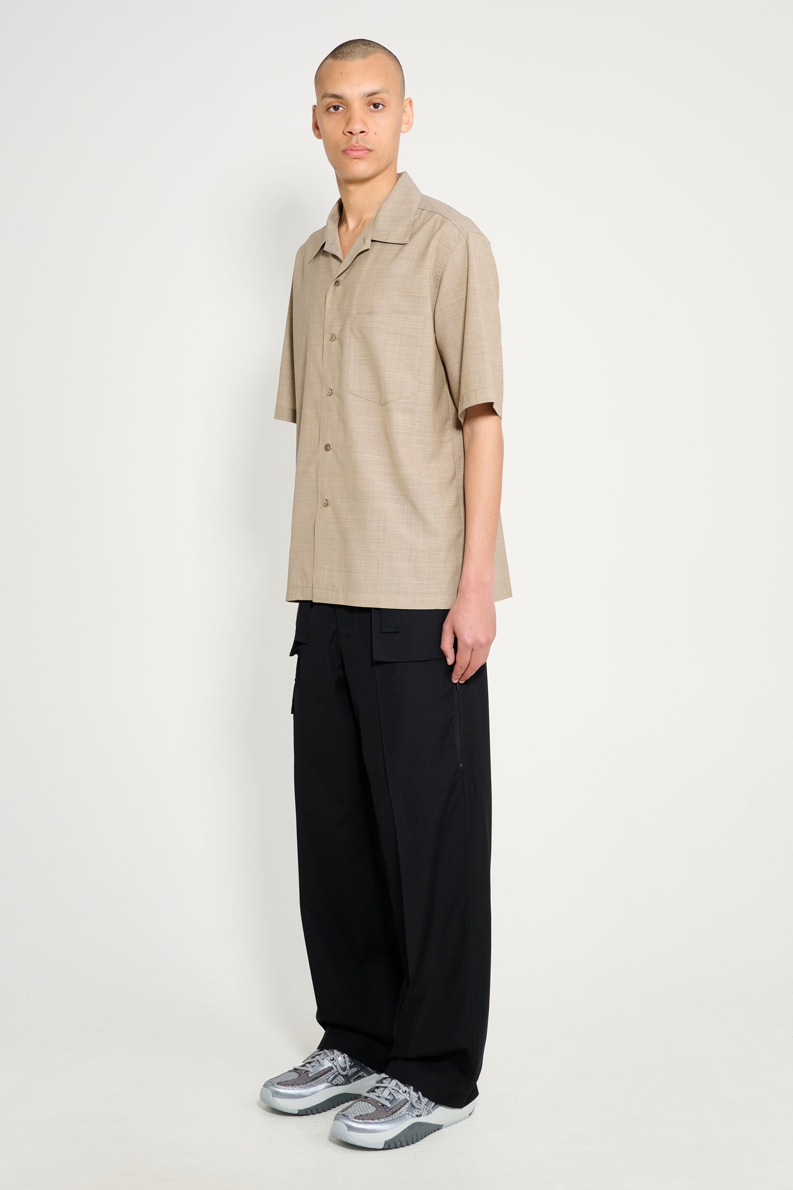 AURALEE WOOL HERRINGBONE CARGO PANTS BLACK - 4