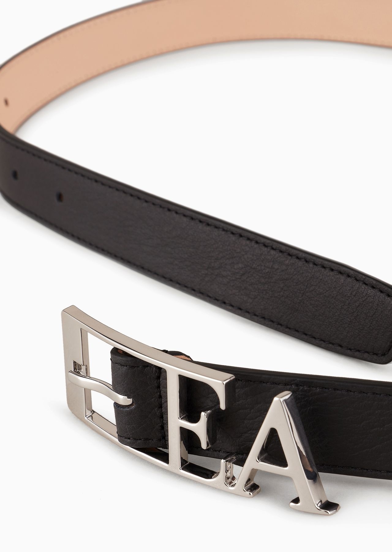 Deer-print leather belt with contoured EA buckle - 2